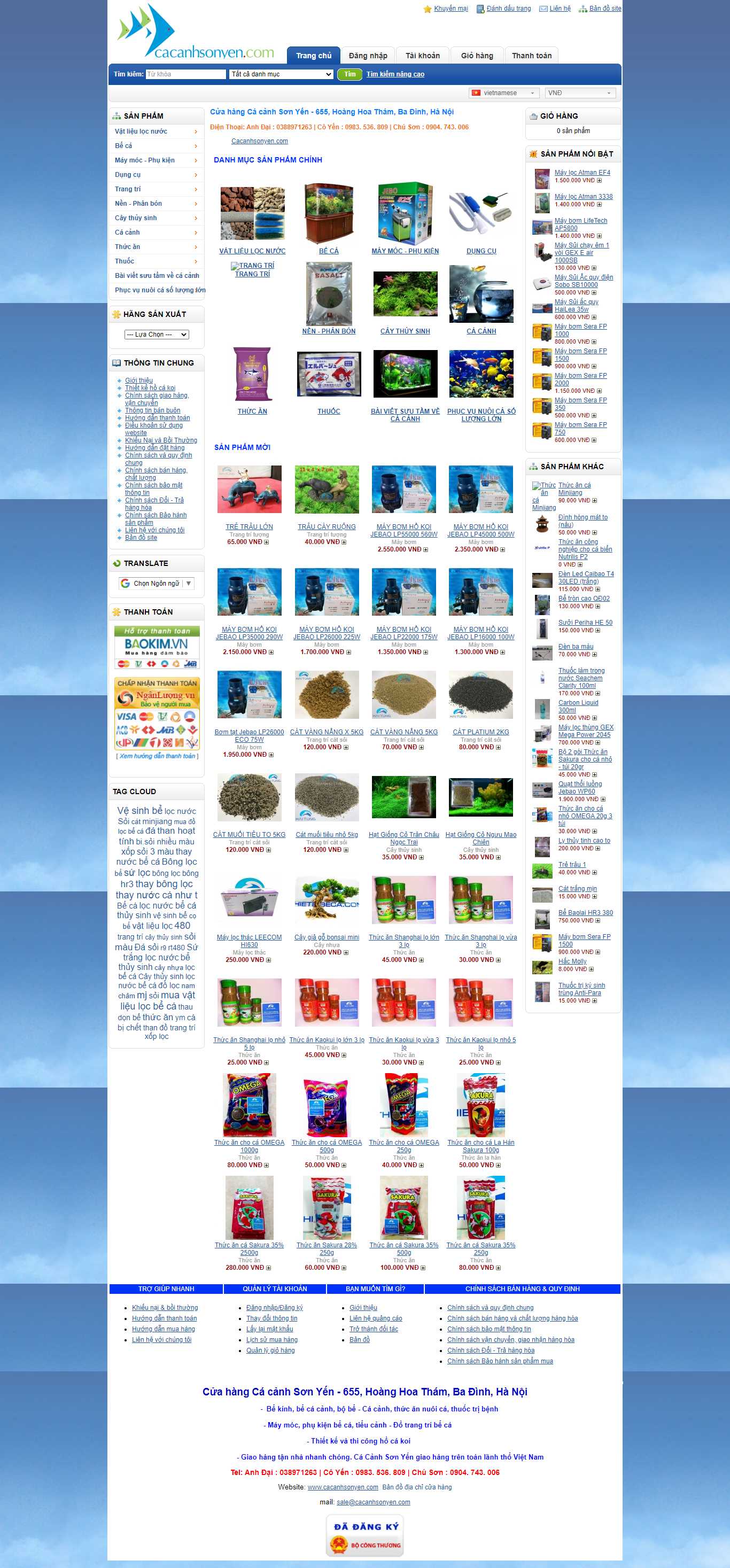 Thiết kế Website web cá cảnh - cacanhsonyencom