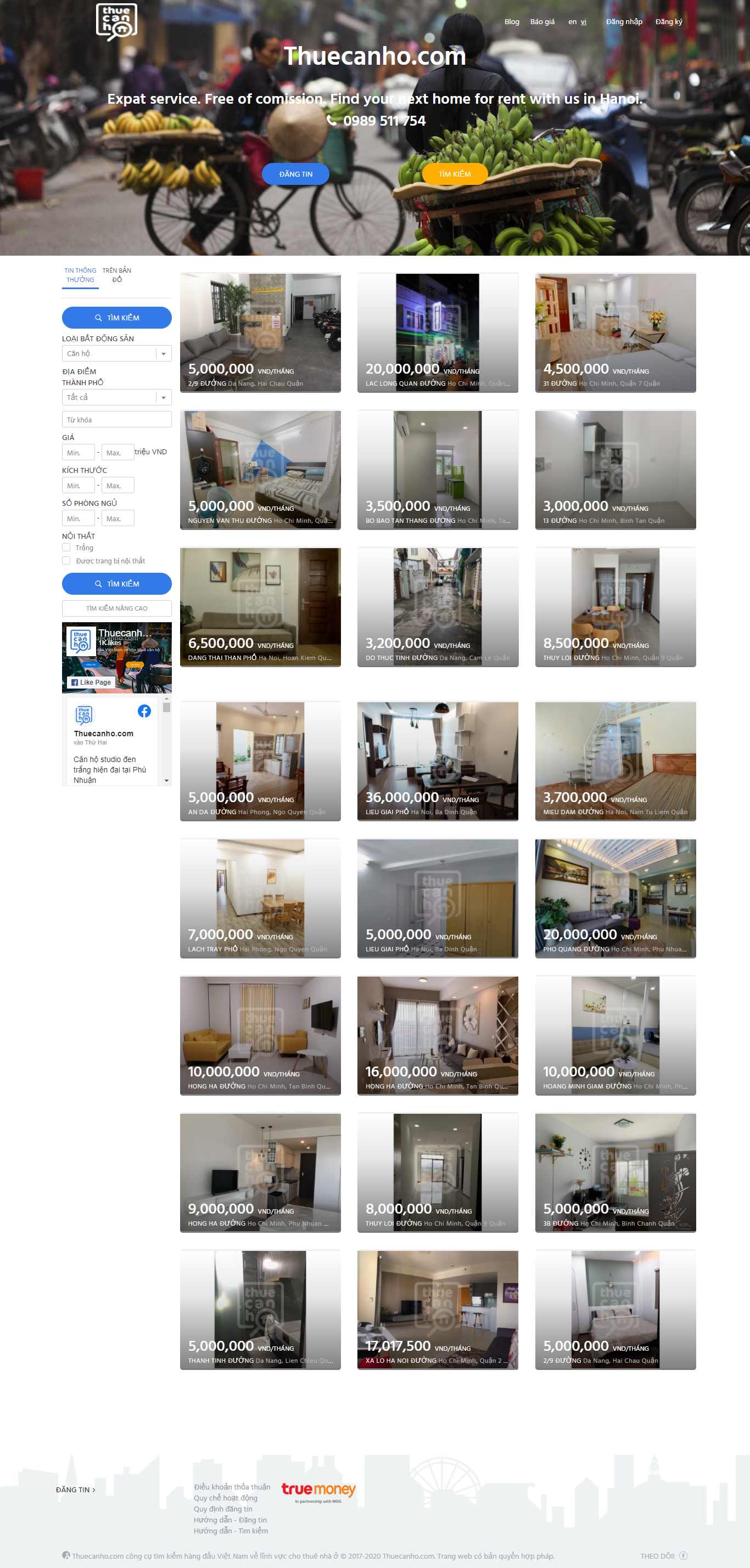 Thiết kế Website web cho thuê nhà - wwwthuecanhocom