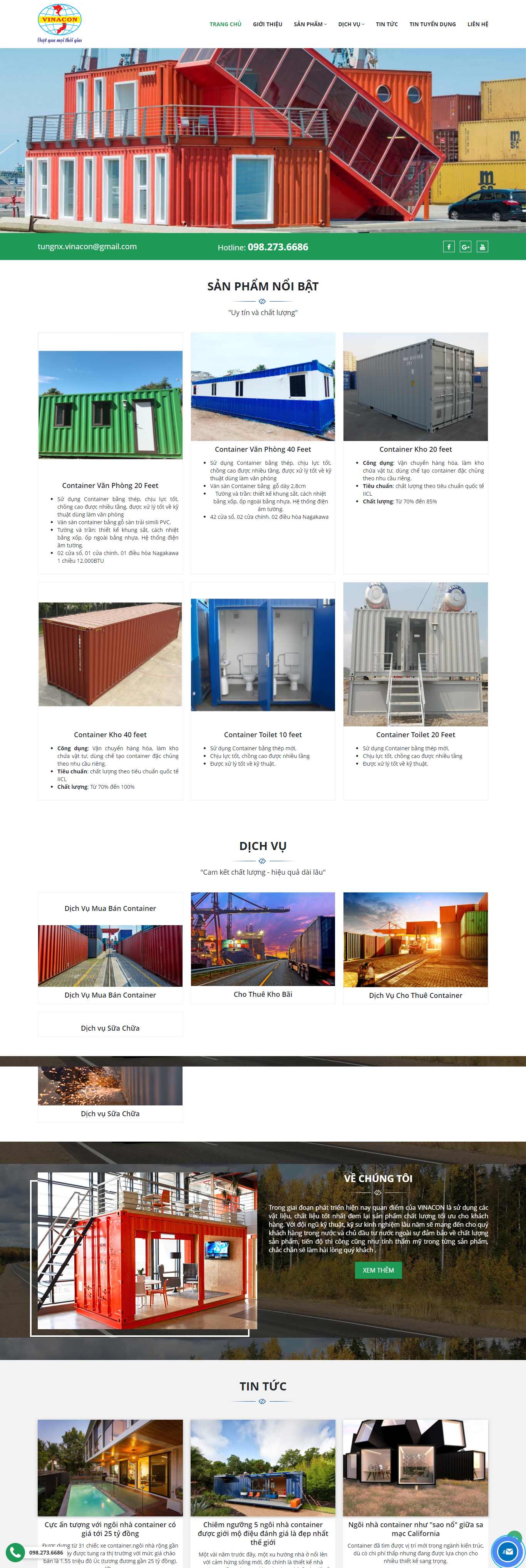 Thiết kế Website web container - vinaconvietnamcom