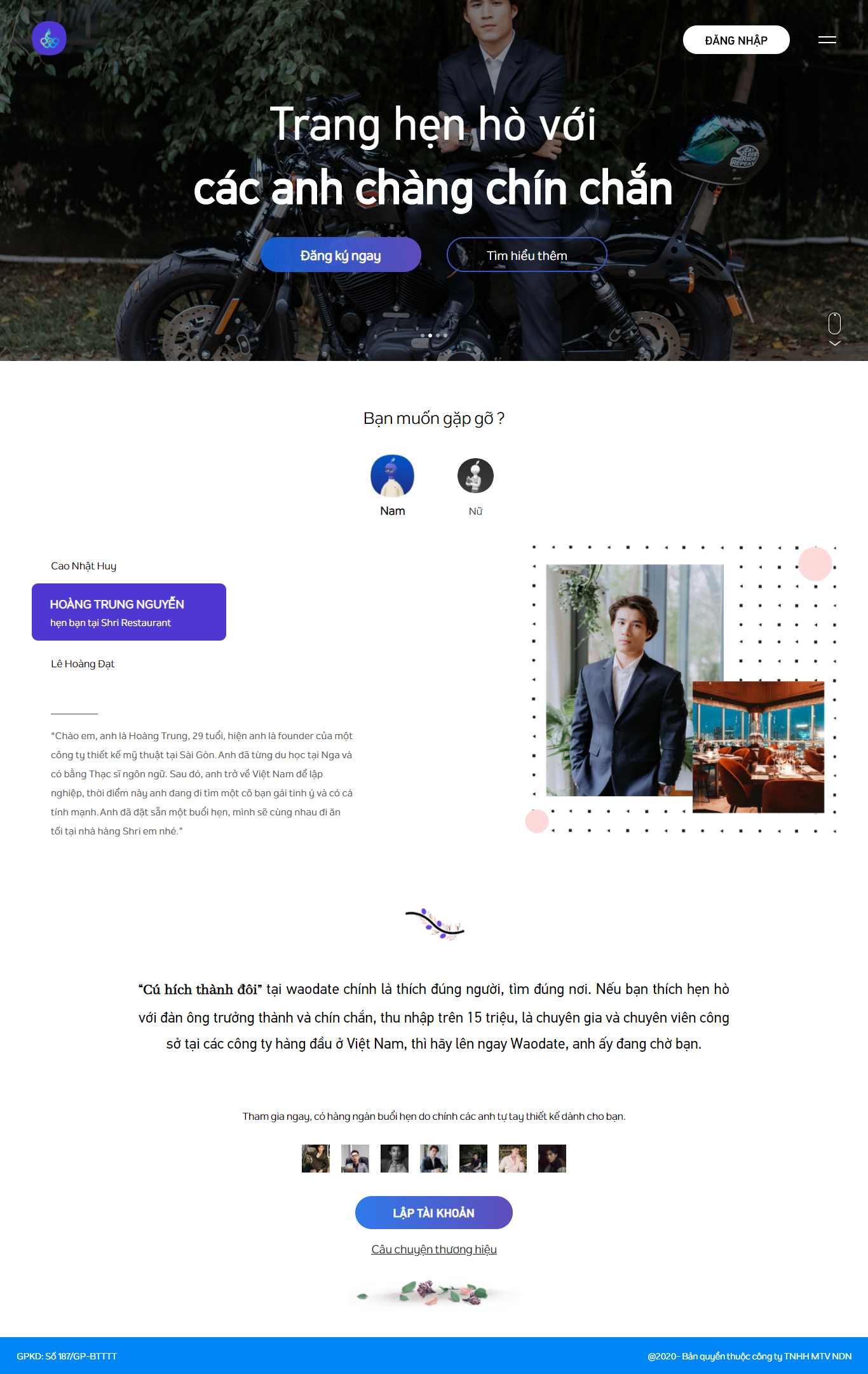 Thiết kế Website web dịch vụ hẹn hò - waodatecom