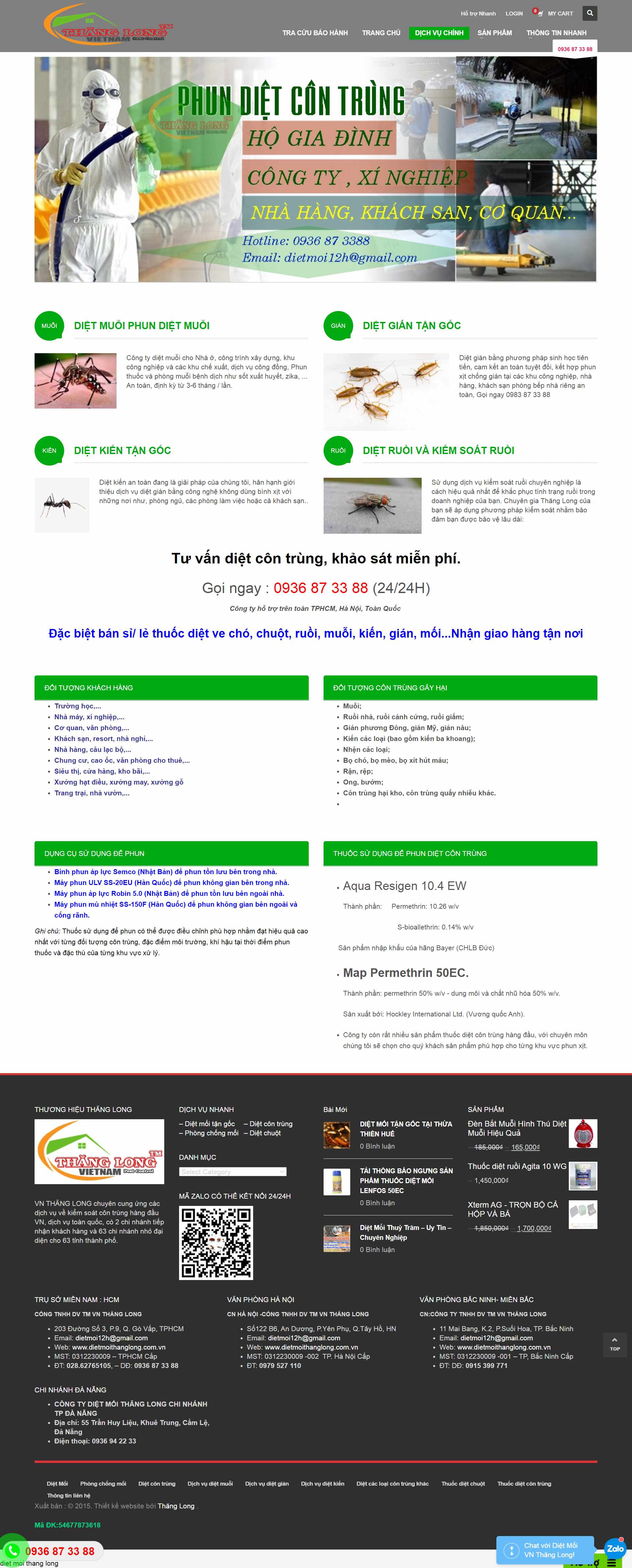 Thiết kế Website web diệt côn trùng - dietmoithanglongcomvn