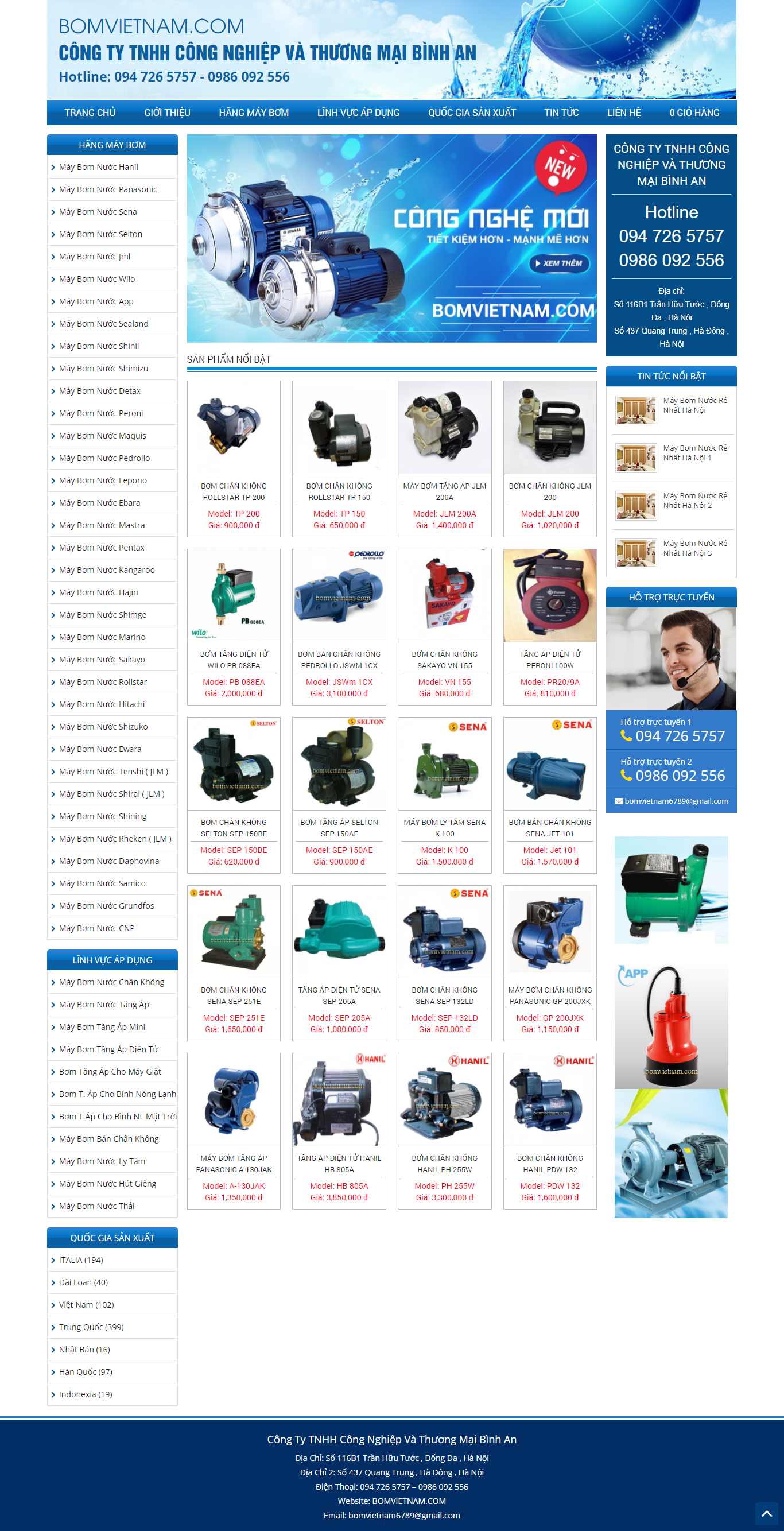 Thiết kế Website web máy bơm nước - bomvietnamcom