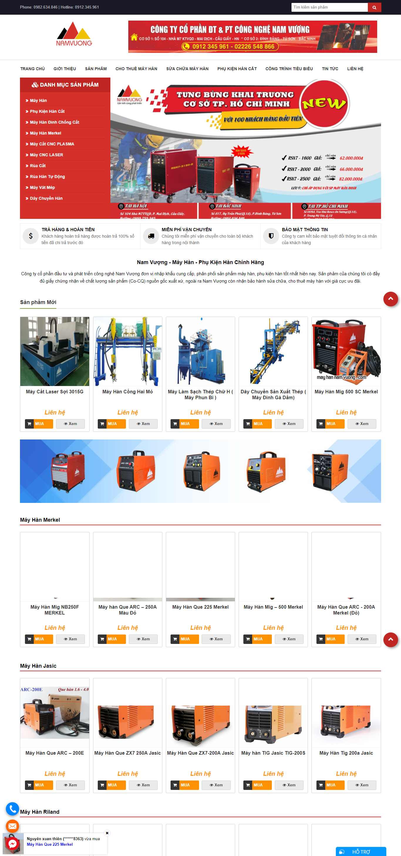 Thiết kế Website web máy hàn - mayhannamvuongcom