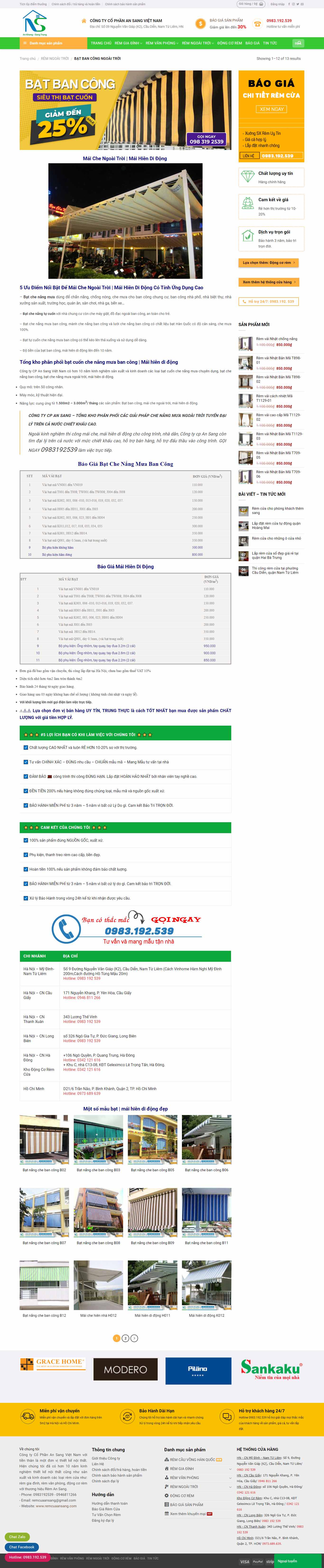 Thiết kế Website web mái che di động - remcuaansangcom