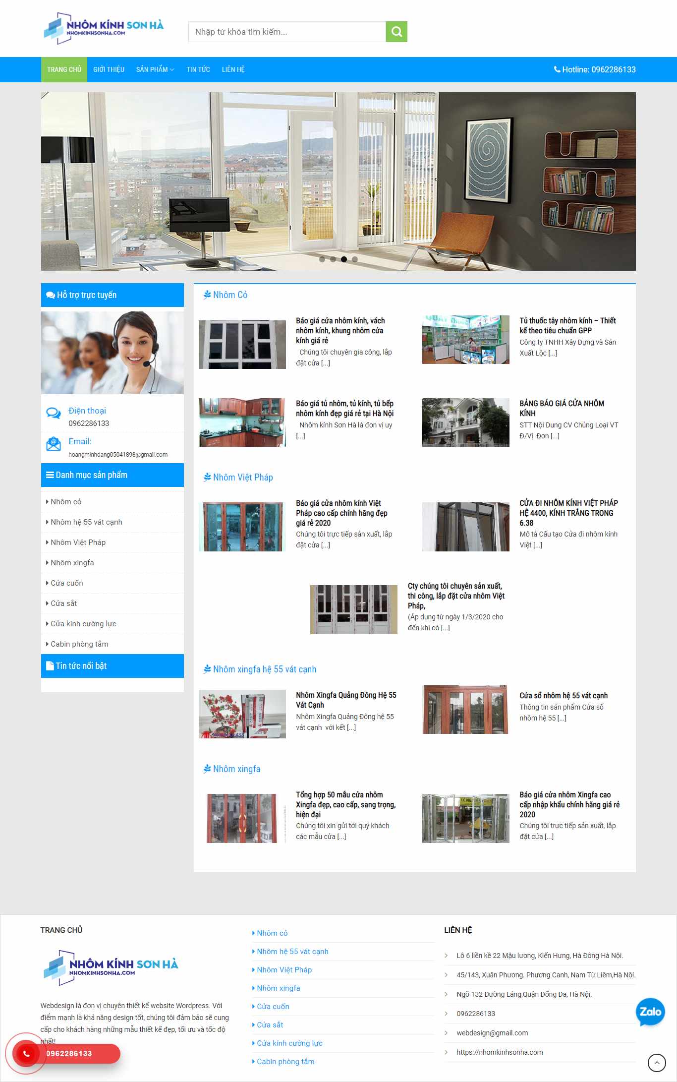 Thiết kế Website web máy làm cửa nhôm - nhomkinhsonhacom