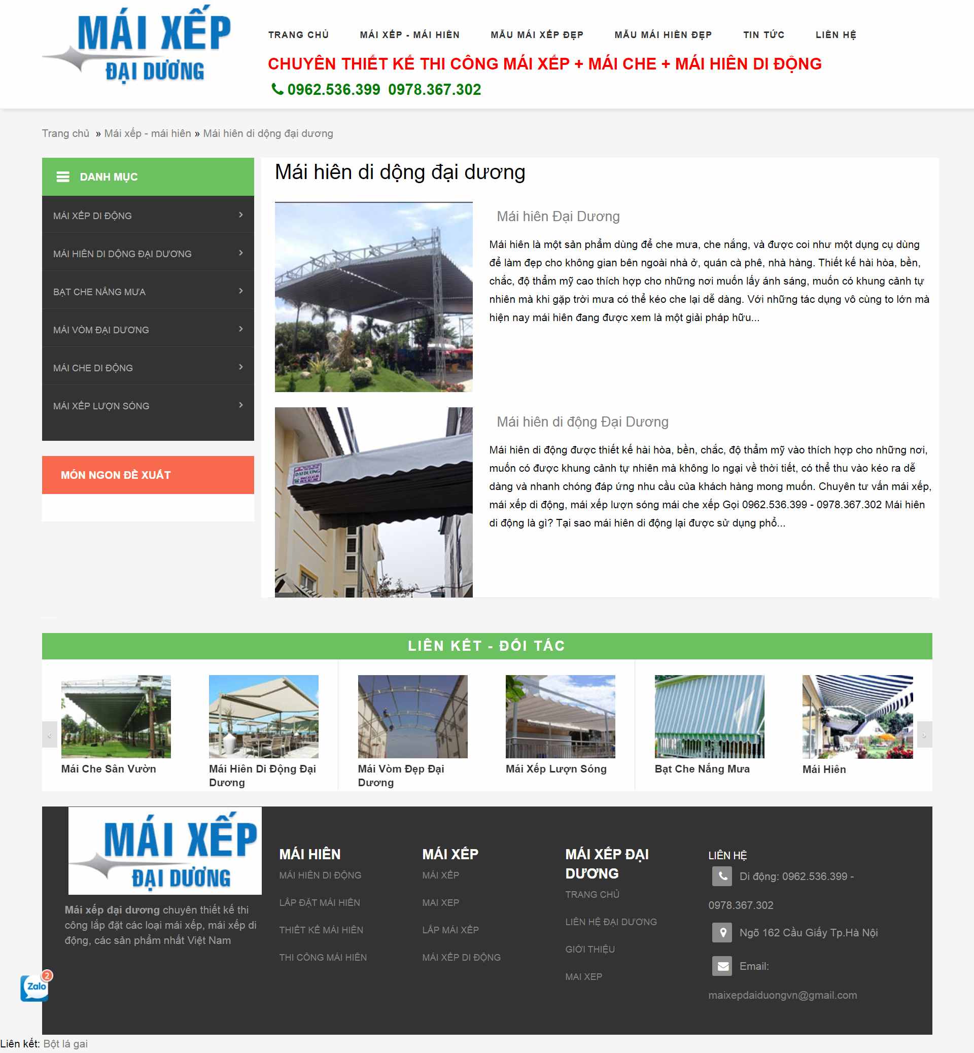 Thiết kế Website web mái hiên di động - maixepdaiduongcom