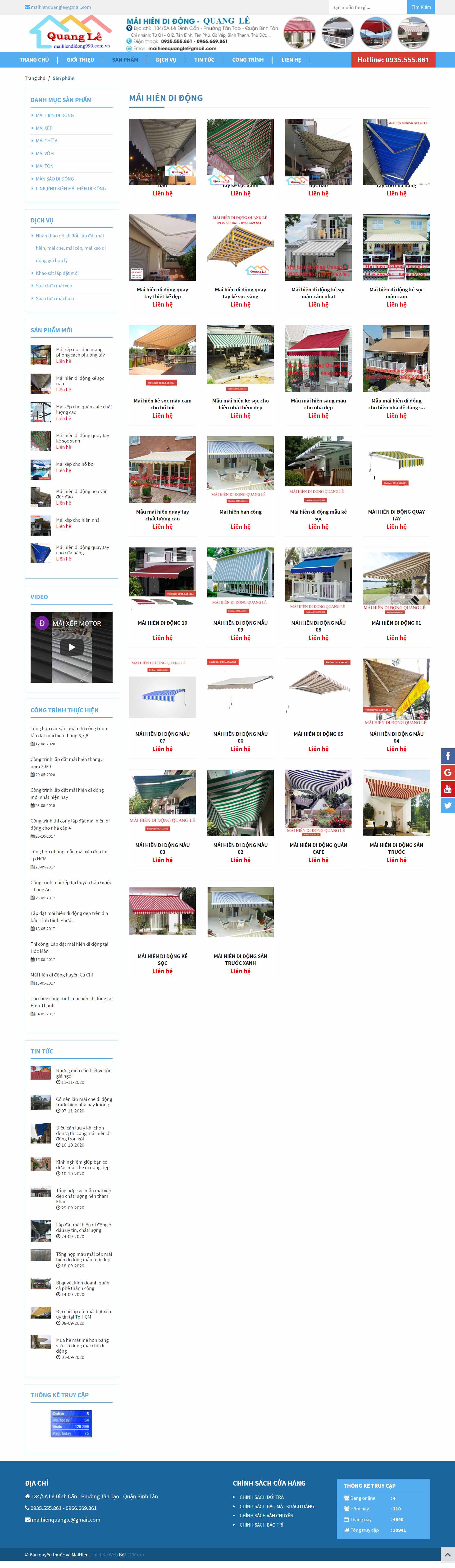 Thiết kế Website web mái hiên di động - maihiendidong999comvn