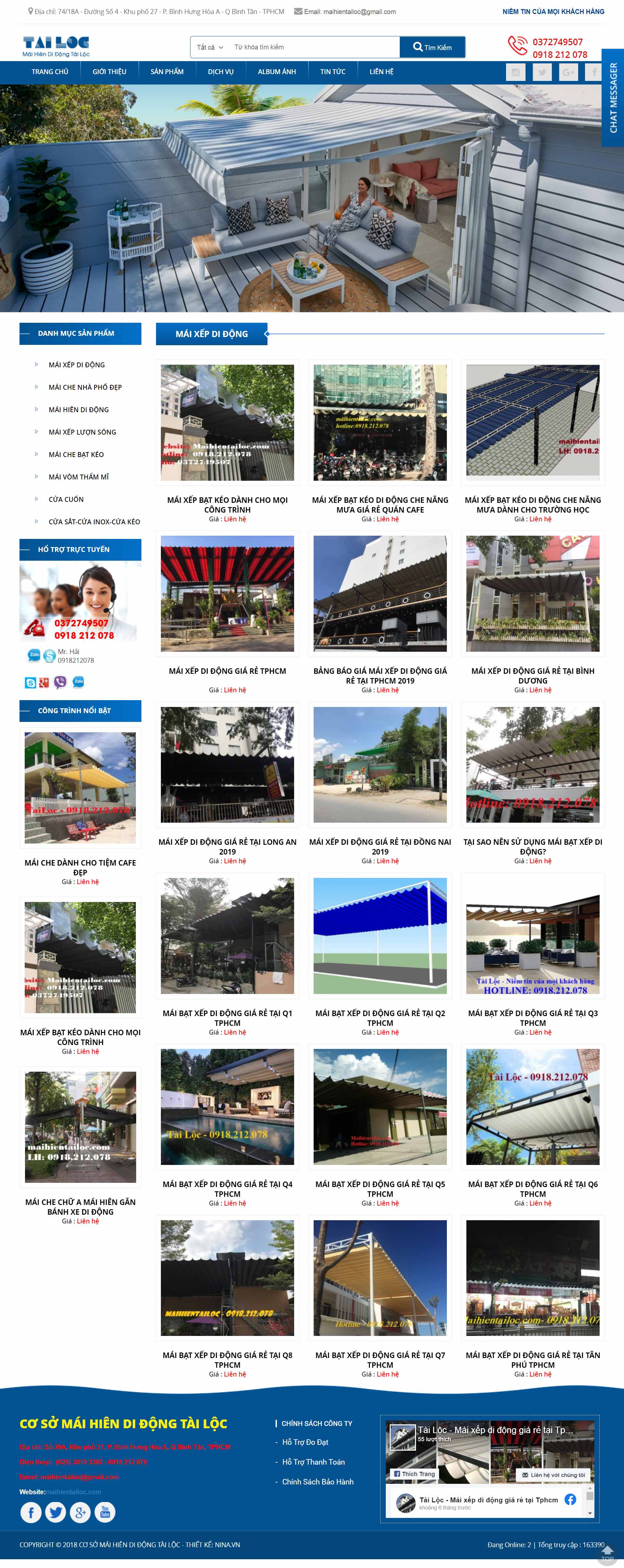 Thiết kế Website web mái hiên di động - maihientailoccom