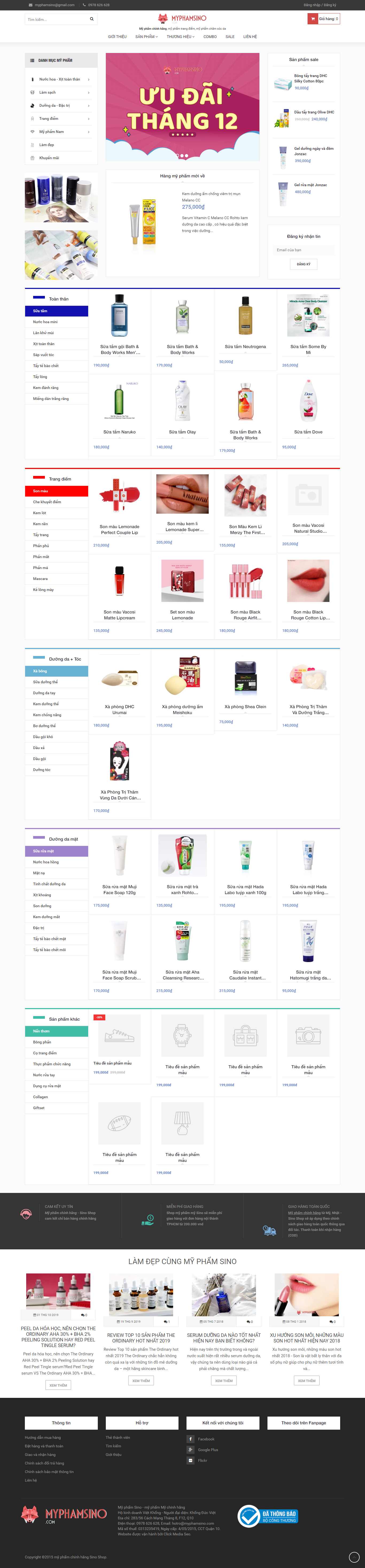 Thiết kế Website web mỹ phẩm xách tay - myphamsinocom