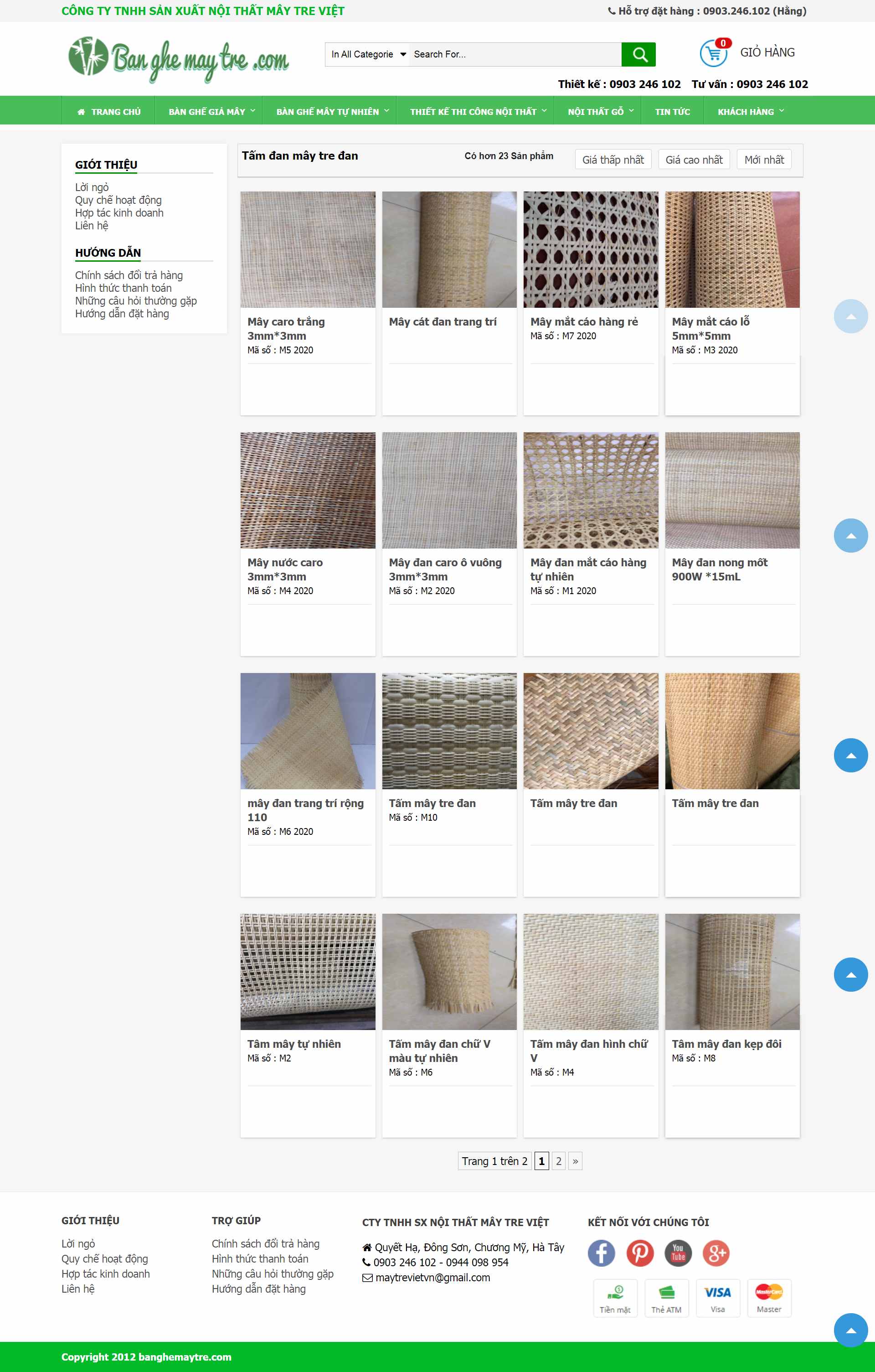 Thiết kế Website web mây tre đan - banghemaytrecom
