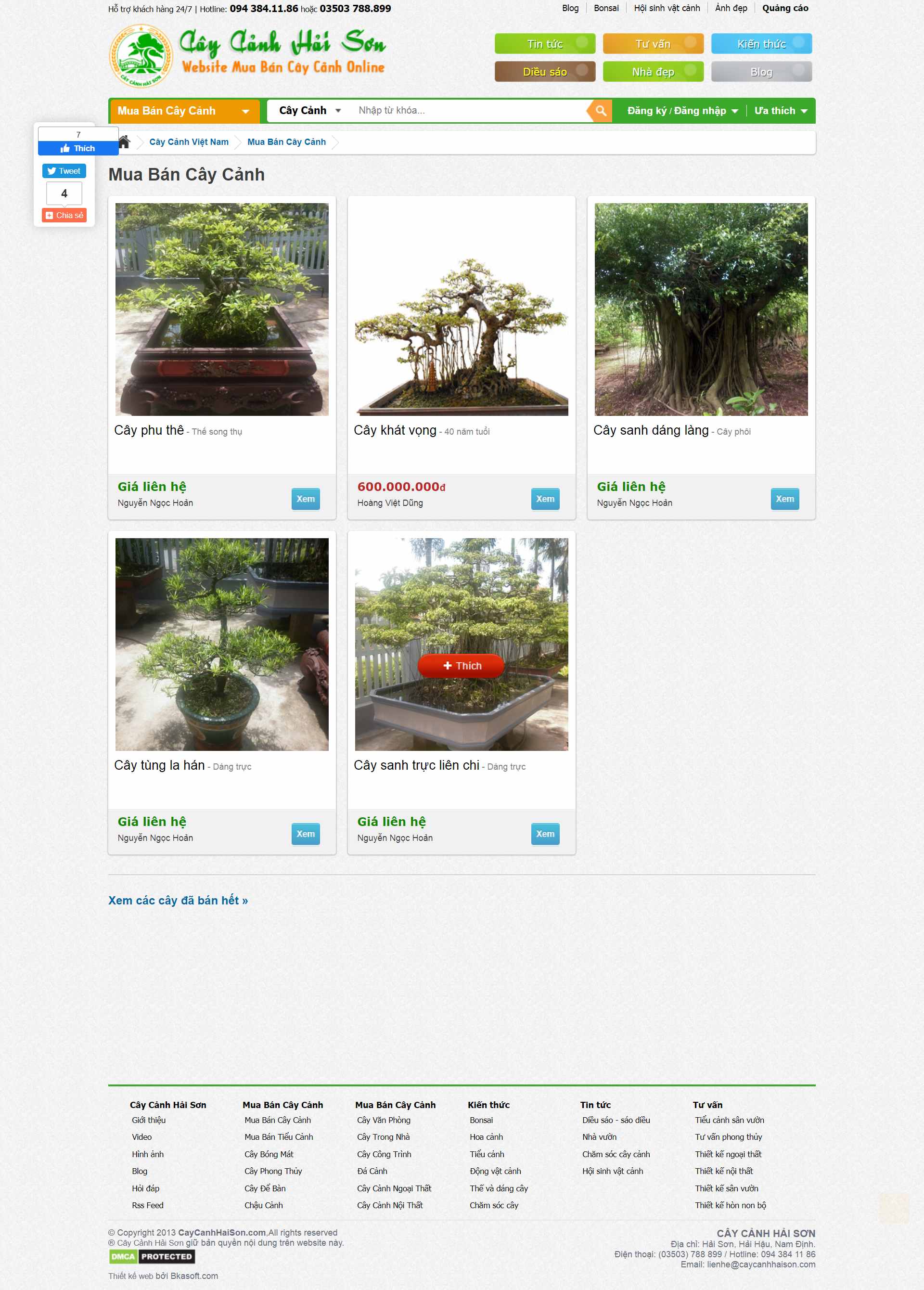 Thiết kế Website web mua bán cây cảnh - caycanhhaisoncom
