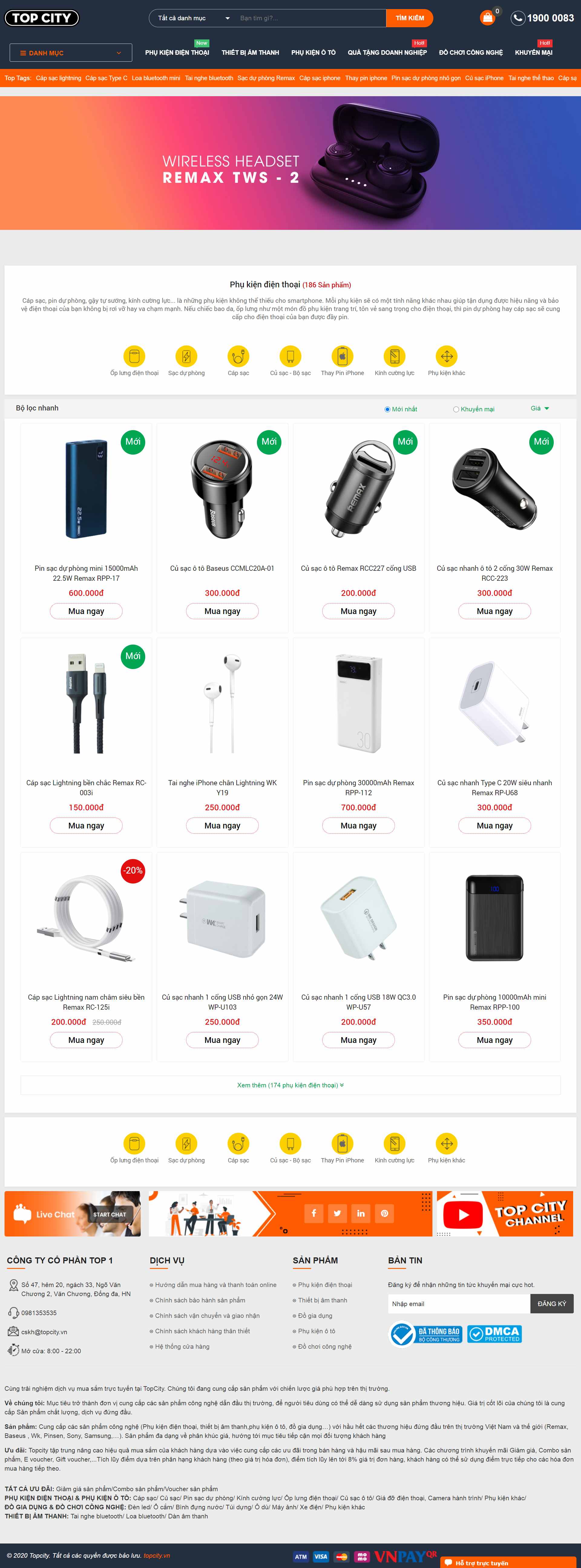 Thiết kế Website web phụ kiện điện thoại - topcityvn