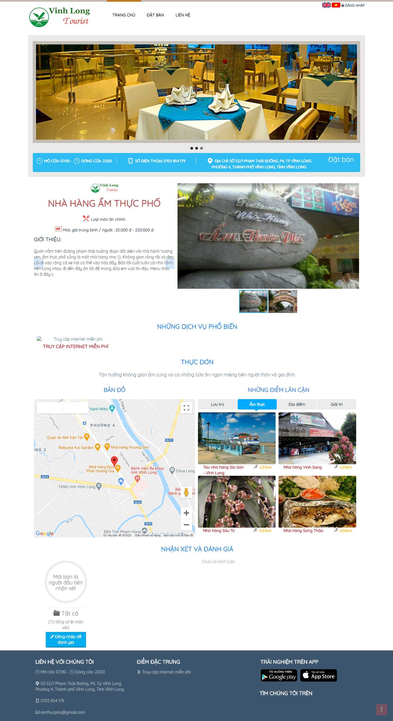 Thiết kế Website web nhà hàng ẩm thực - vinhlongtouristvn