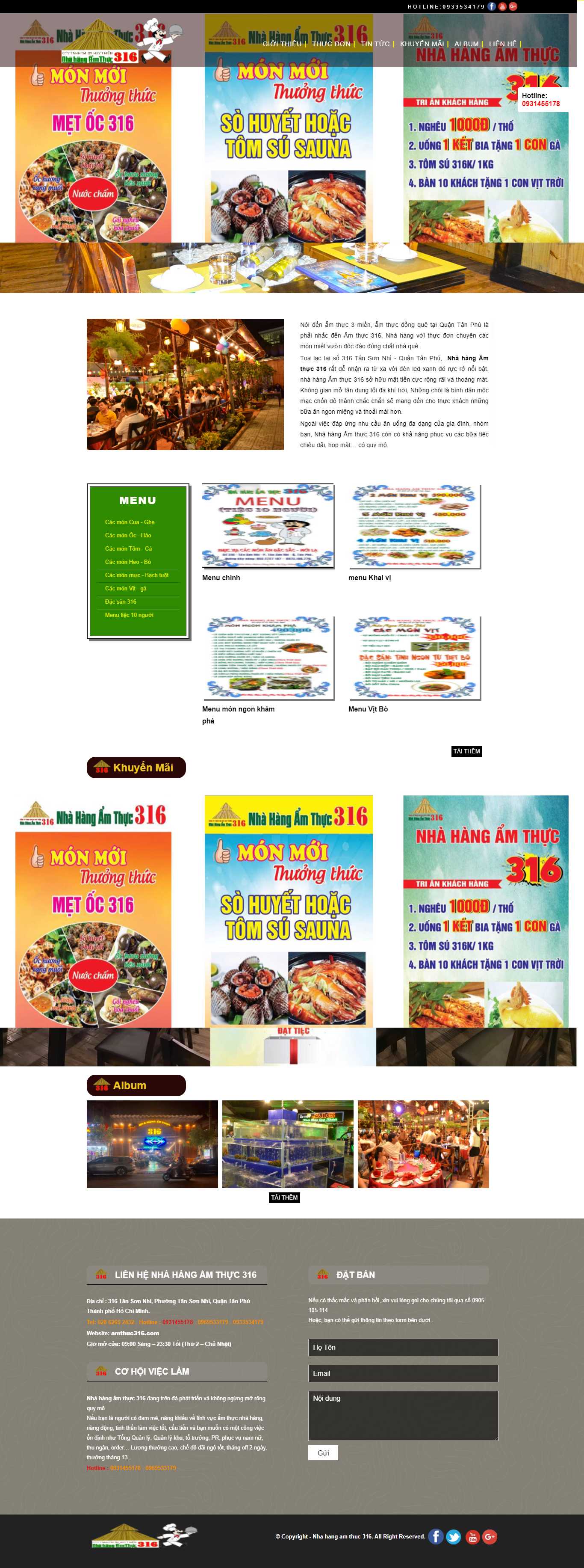 Thiết kế Website web nhà hàng ẩm thực - amthuc316com