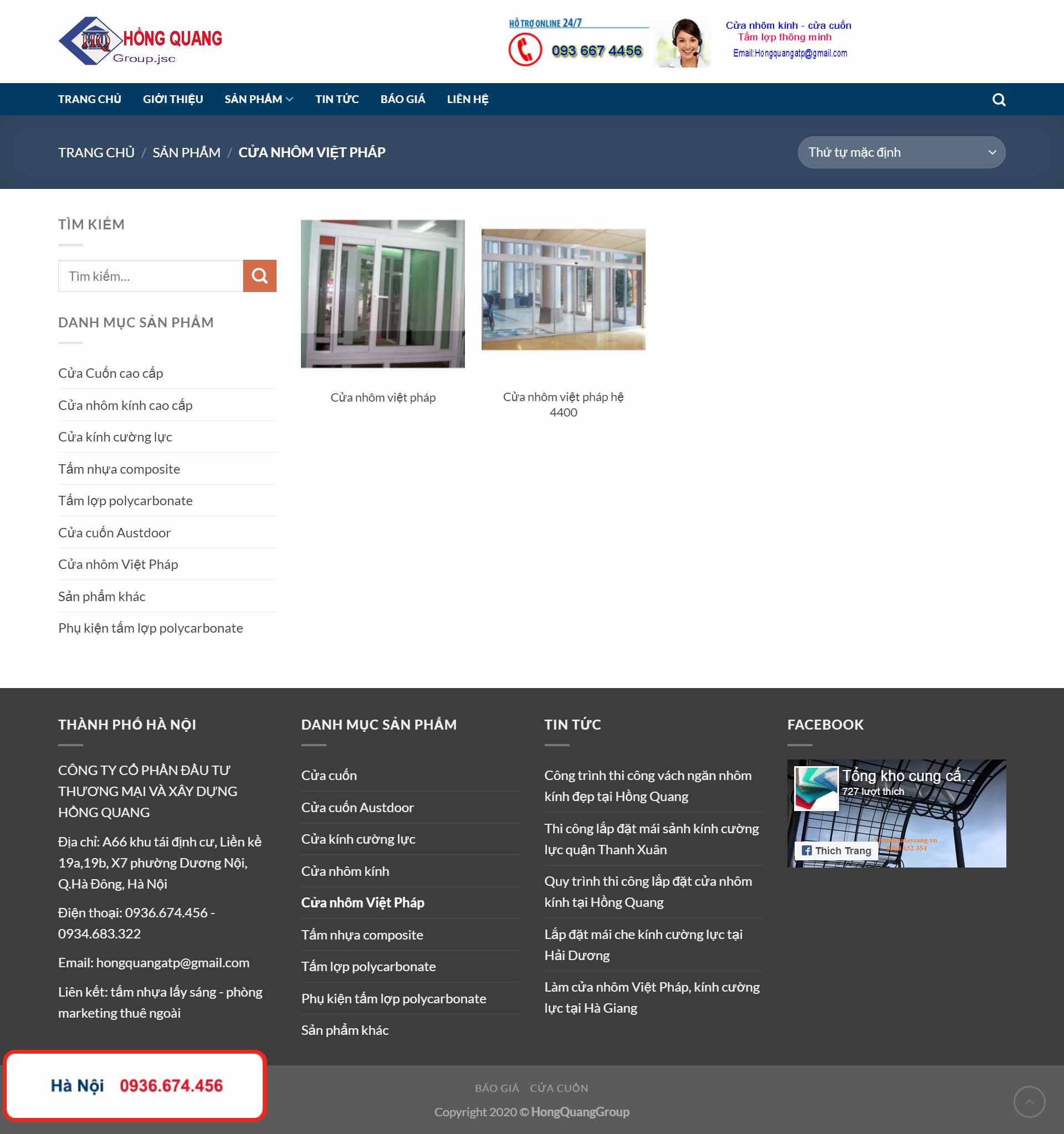 Thiết kế Website web nhôm kính - hongquanggroupcom
