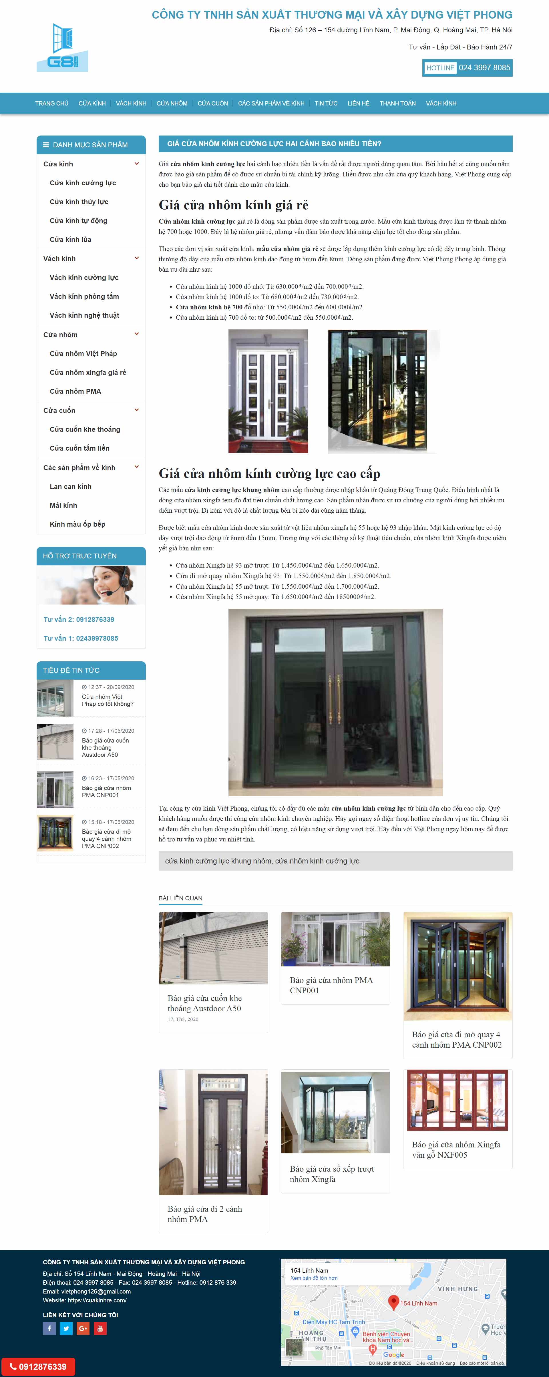 Thiết kế Website web nhôm kính - cuakinhrecom