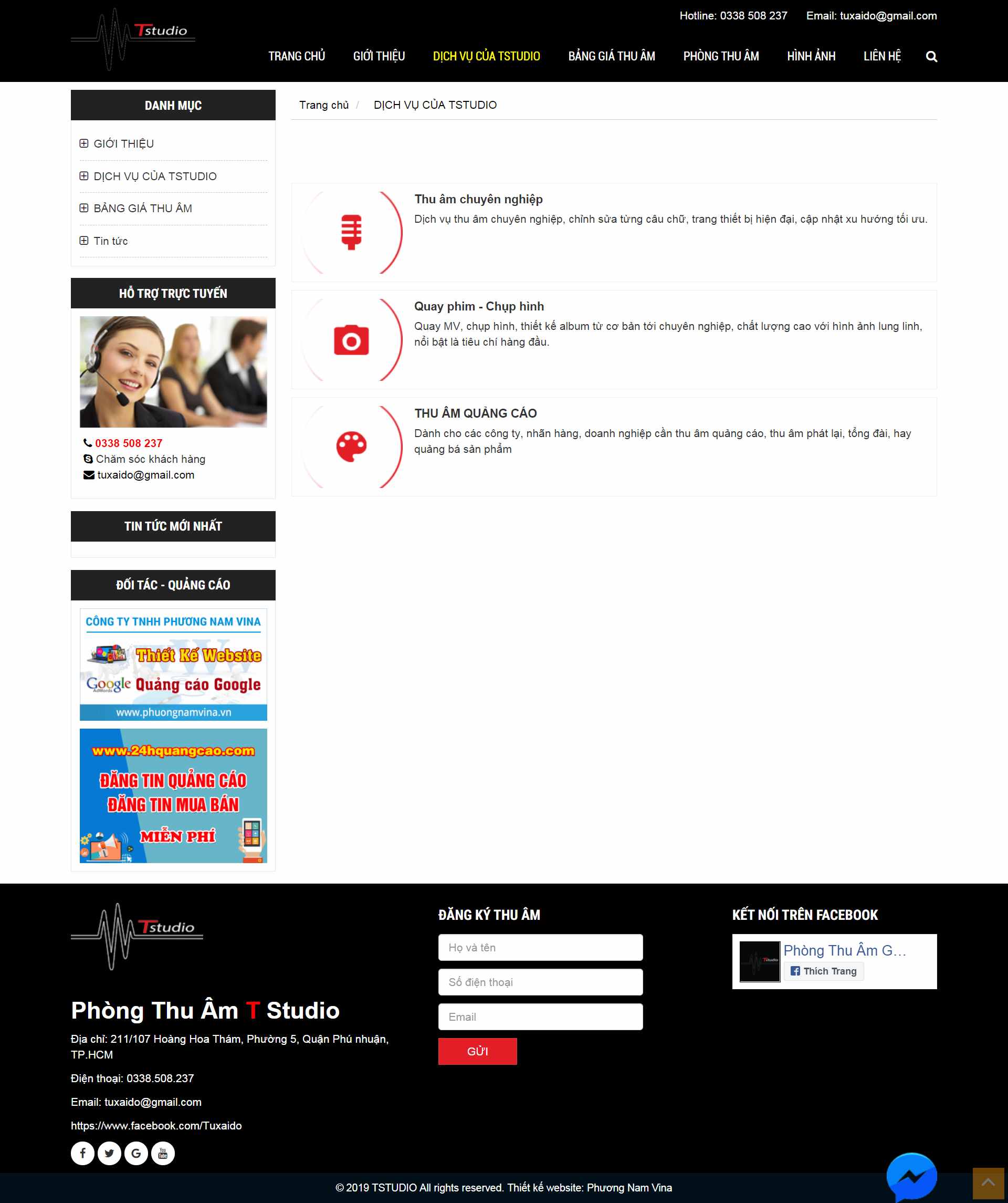 Thiết kế Website web phòng thu âm - tstudiovn