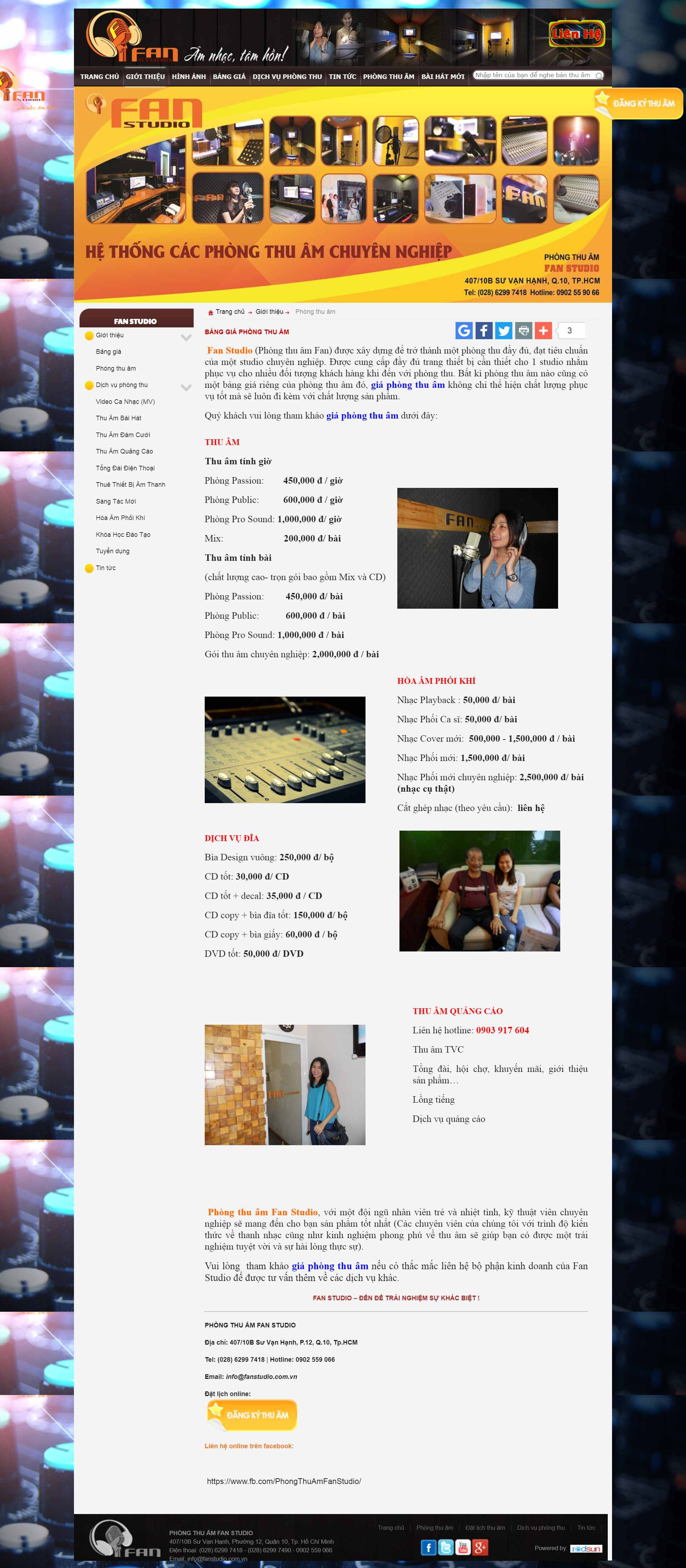 Thiết kế Website web phòng thu âm - fanstudiocomvn