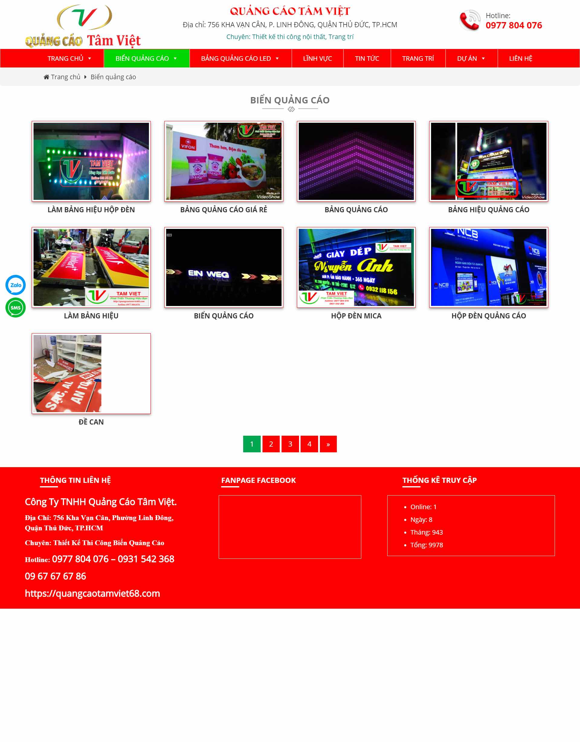Thiết kế Website web quảng cáo đèn led - quangcaotamviet68com