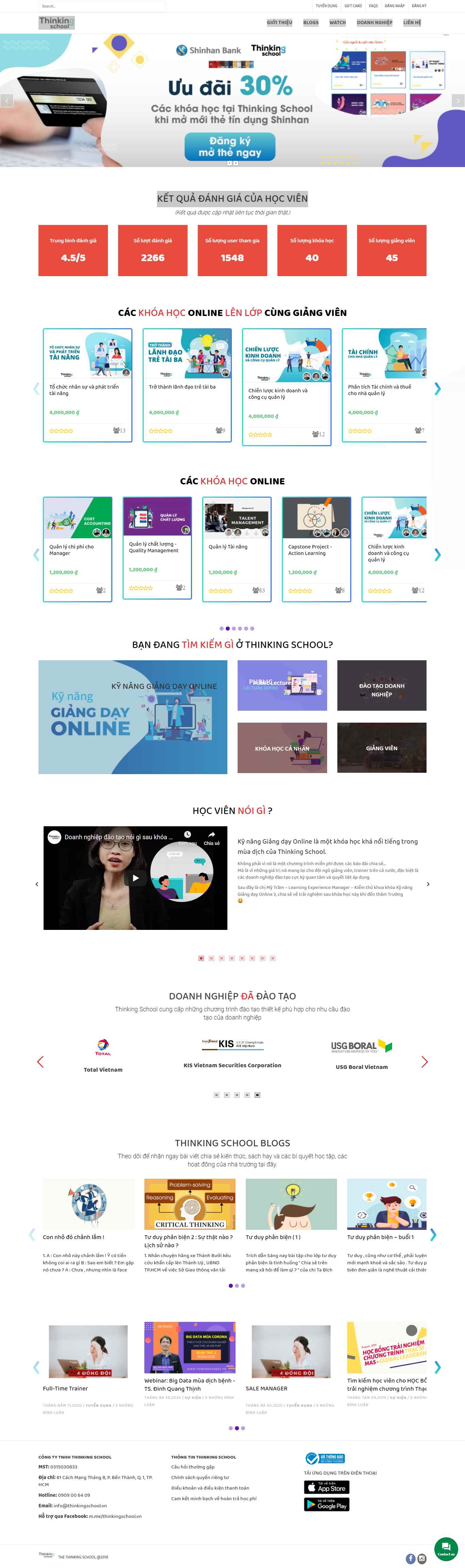 Thiết kế Website web quản lý lớp học - thinkingschoolvn