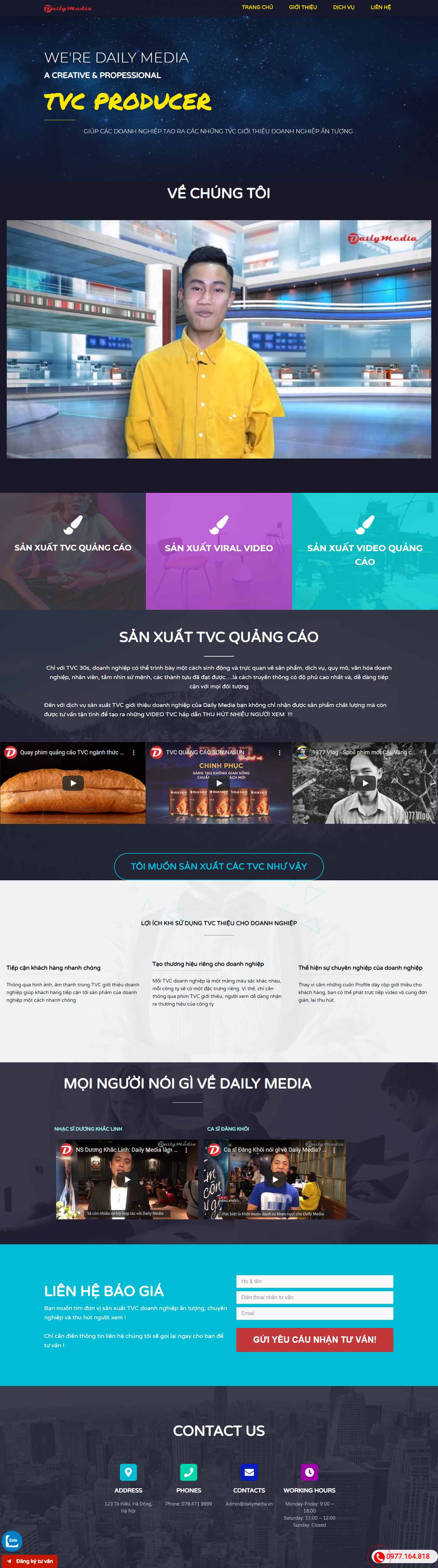 Thiết kế Website web quảng cáo tvc - dailymediavn
