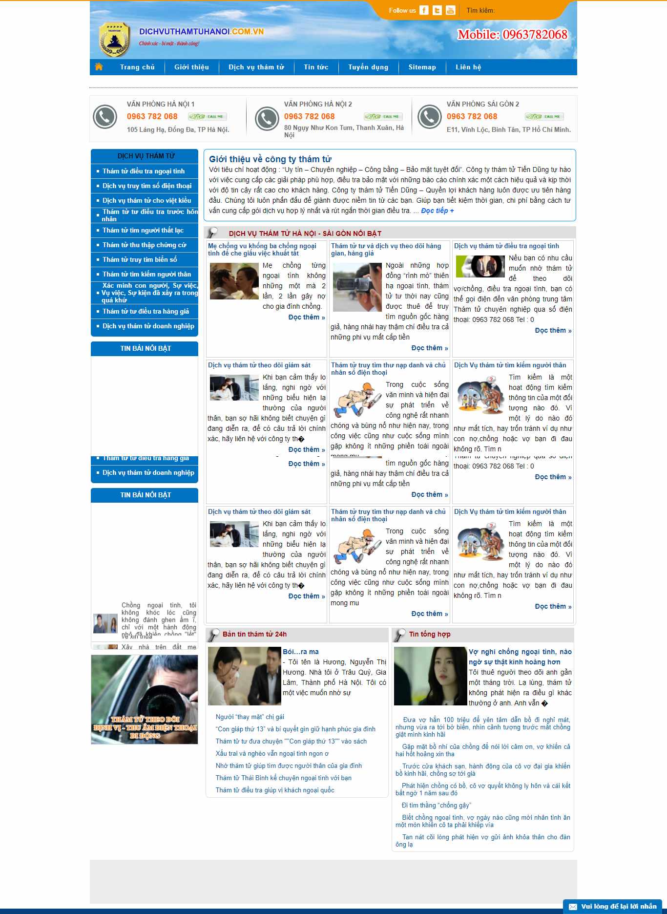 Thiết kế Website web thám tử - dichvuthamtuhanoicomvn