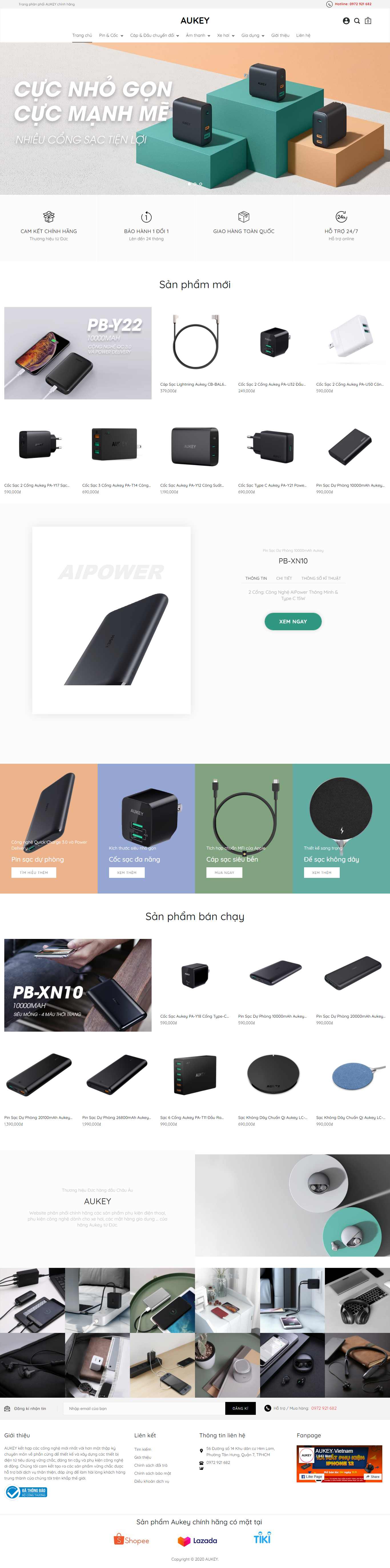 Thiết kế Website web sạc dự phòng điện thoại - aukeyvn