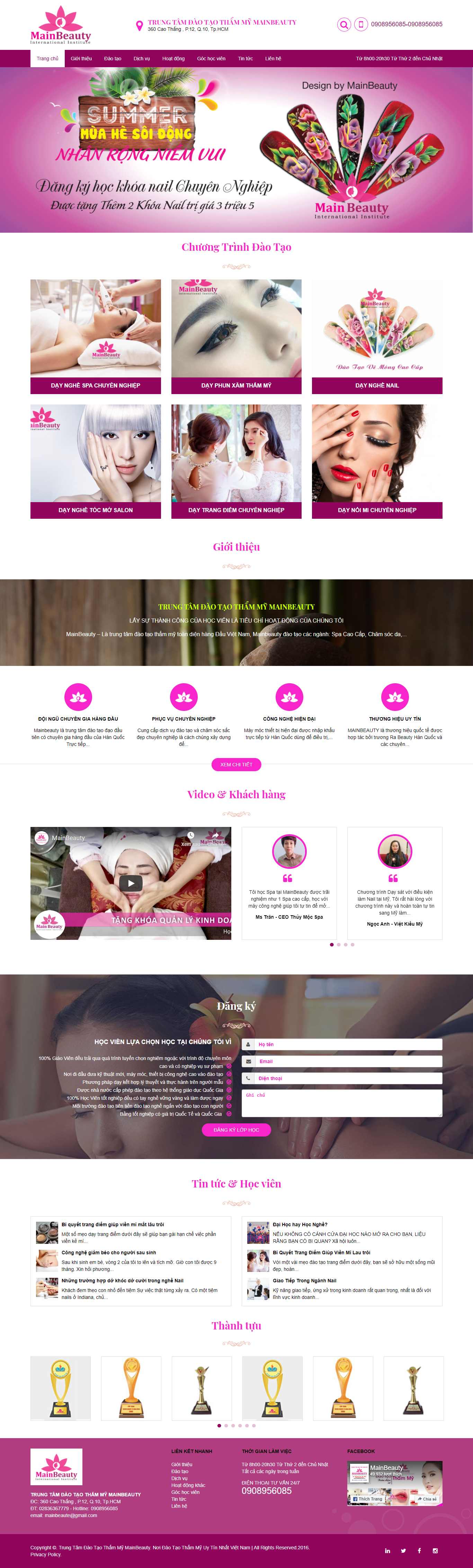 Thiết kế Website web spa nối mi - mainbeautycomvn