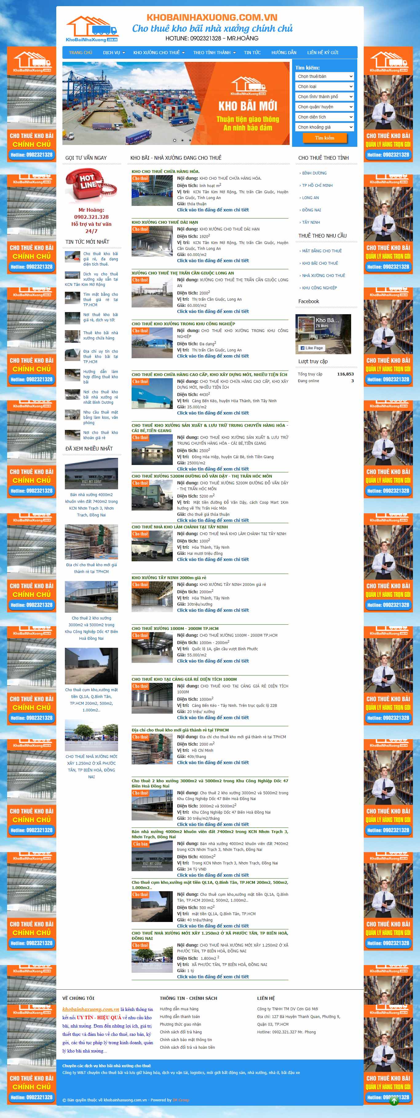 Thiết kế Website web thuê kho bãi - khobainhaxuongcomvn