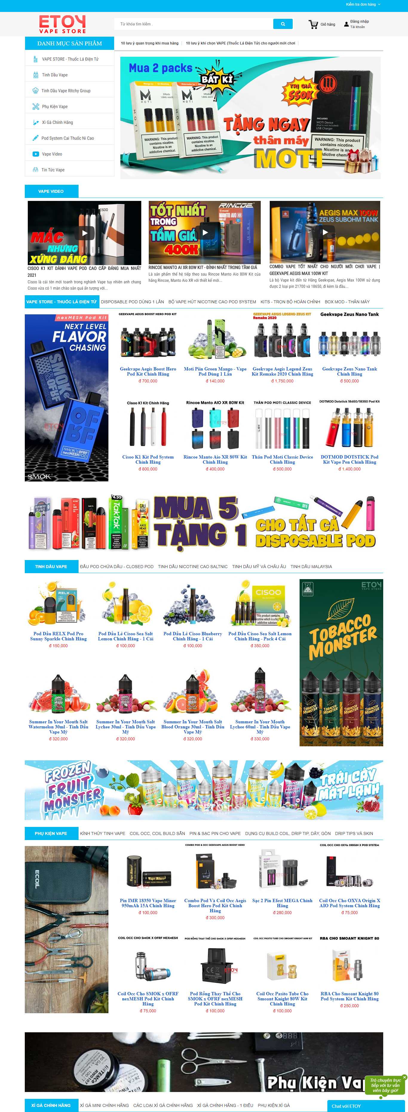 Thiết kế Website web thuốc lá điện tử - etoyvn