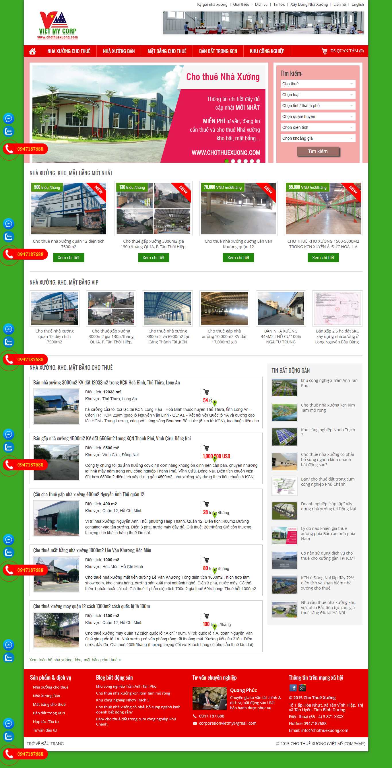Thiết kế Website web thuê nhà xưởng - chothuexuongcom