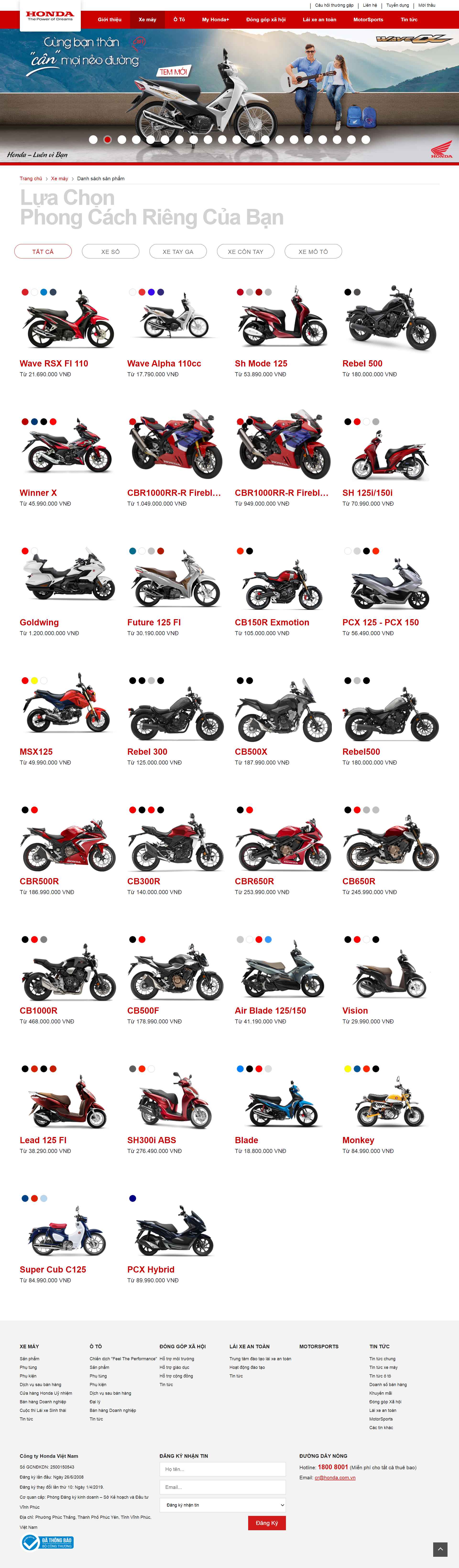 Thiết kế Website web xe máy - wwwhondacomvn