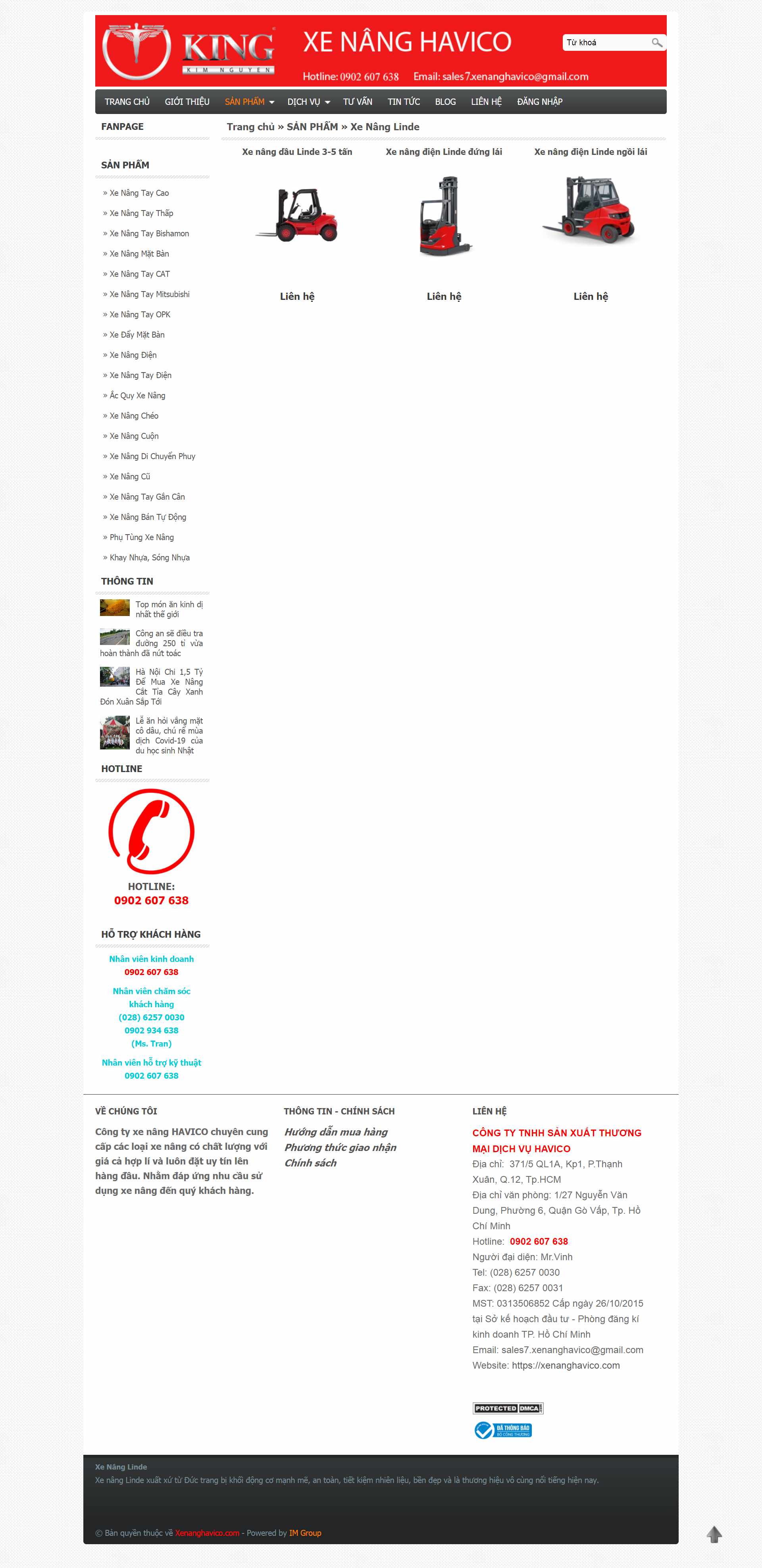 Thiết kế Website web xe nâng - xenanghavicocom