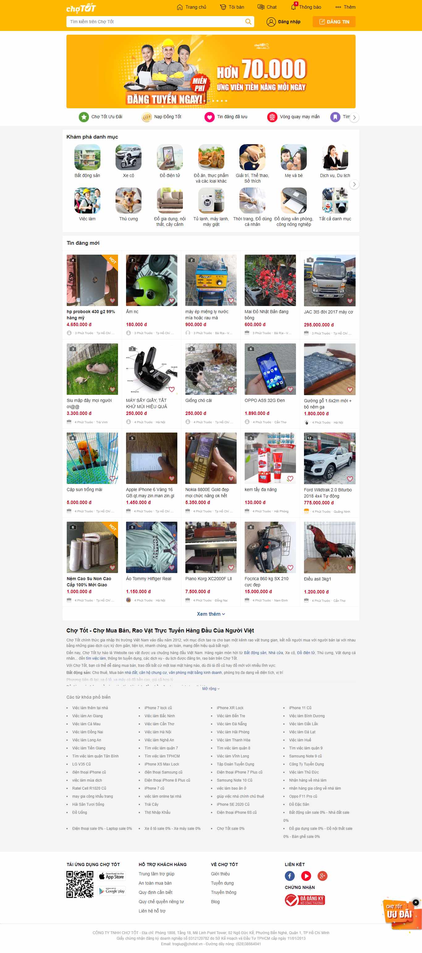Thiết kế Website web chotot - wwwchototcom