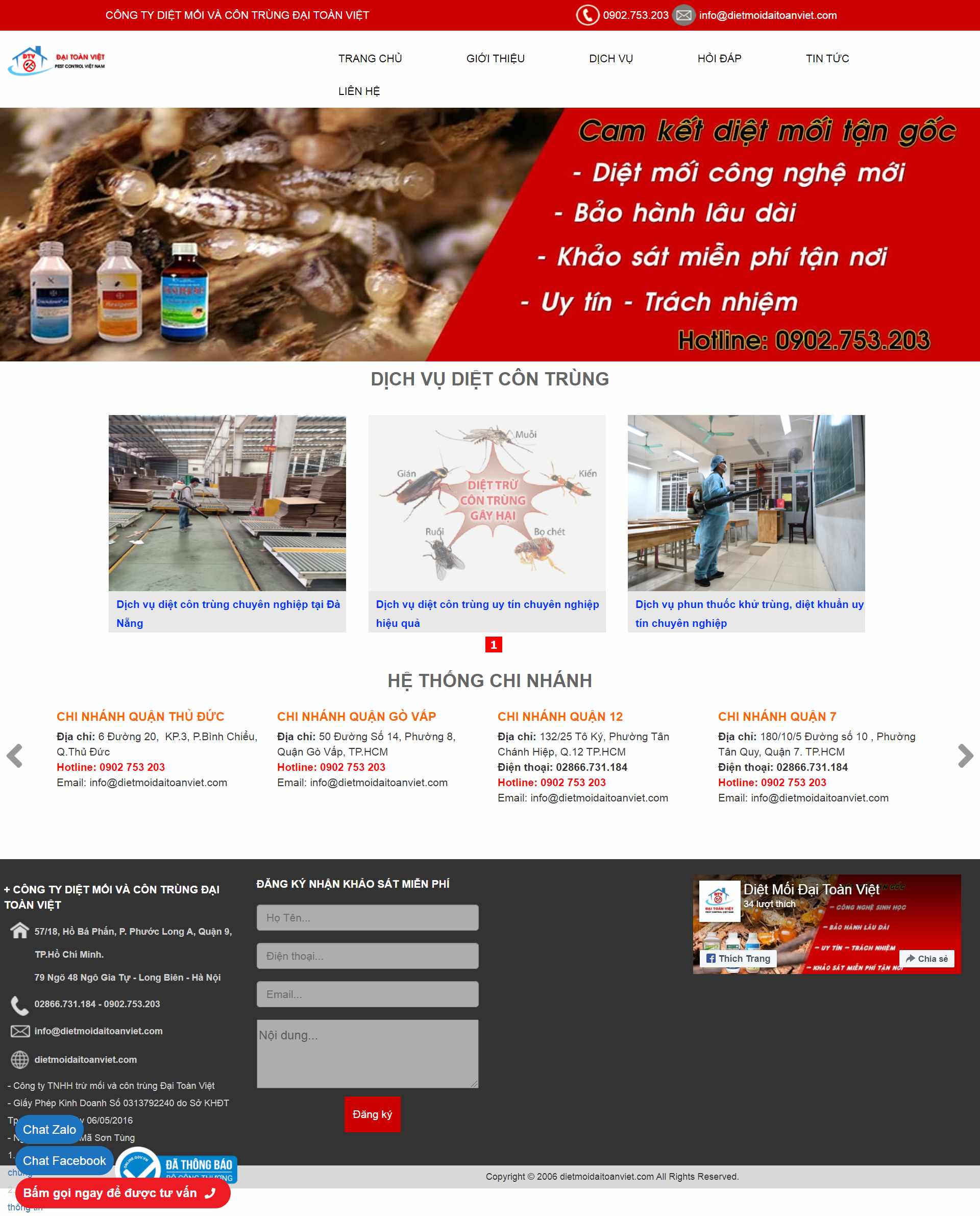 Thiết kế Website web công ty diệt côn trùng - dietmoidaitoanvietcom