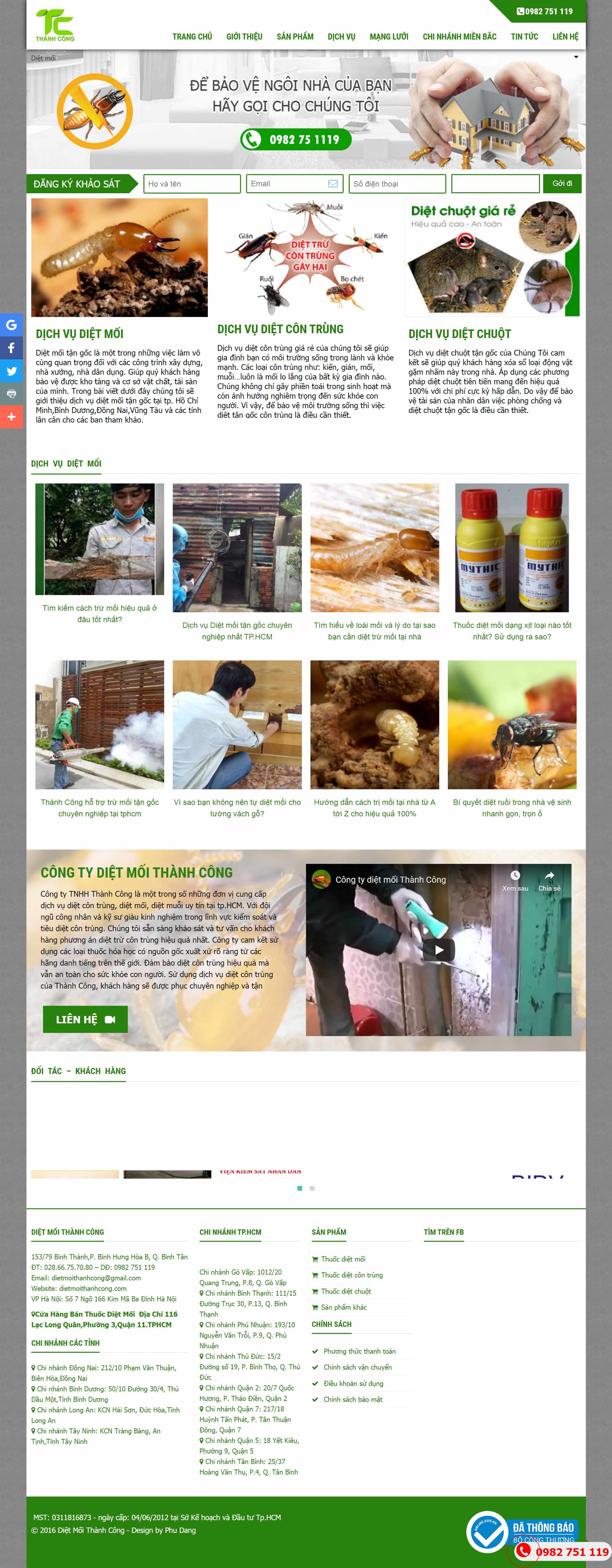 Thiết kế Website web công ty diệt côn trùng - dietmoithanhcongcom