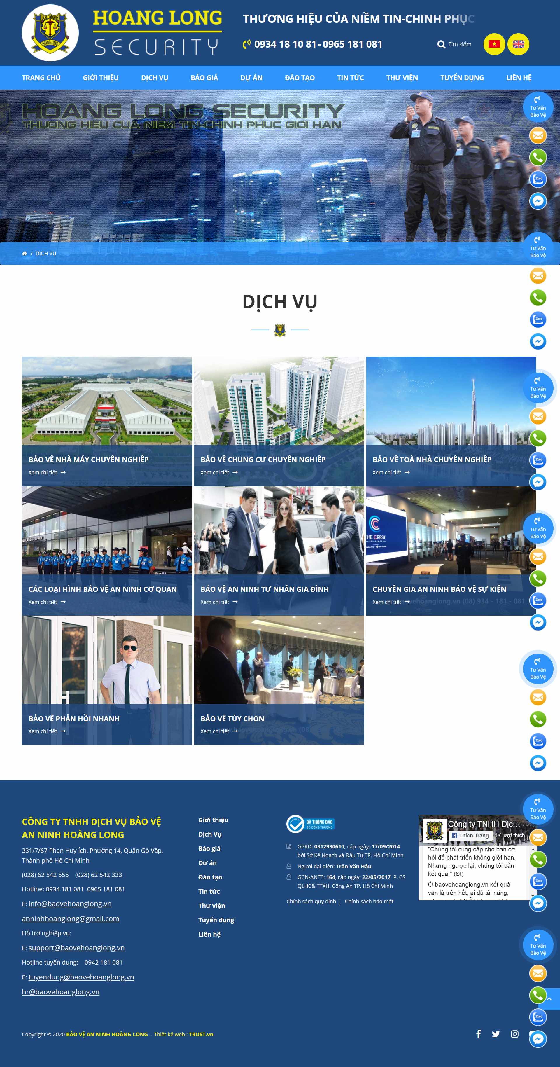Thiết kế Website web an ninh - bảo vệ - wwwbaovehoanglongvn