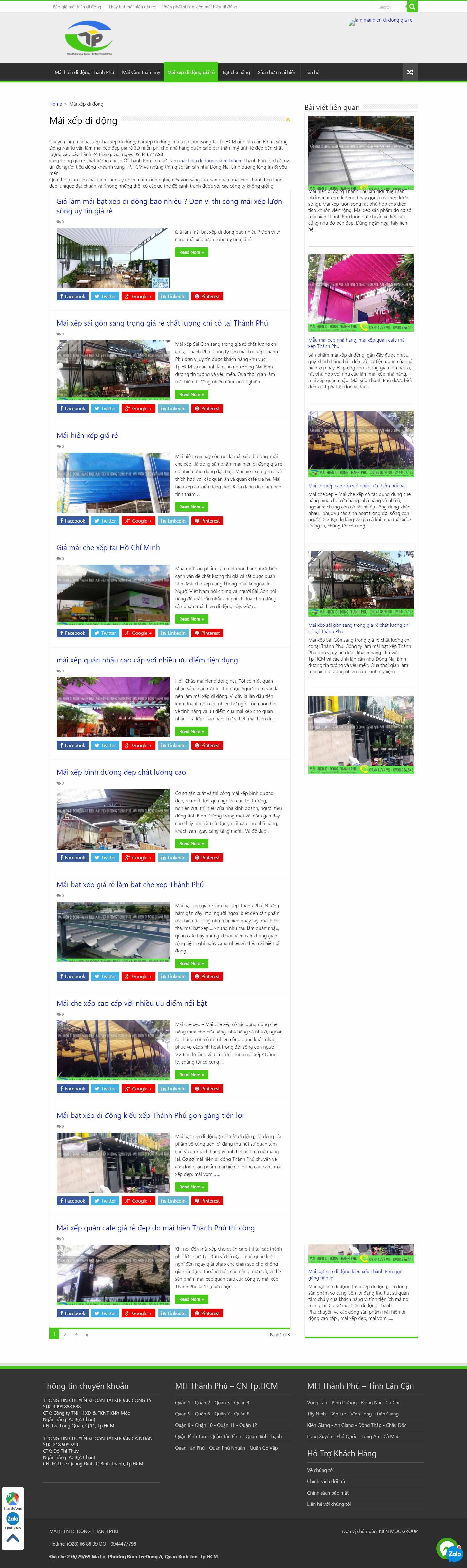 Thiết kế Website Web bán mái che di động - maihiendidongnet