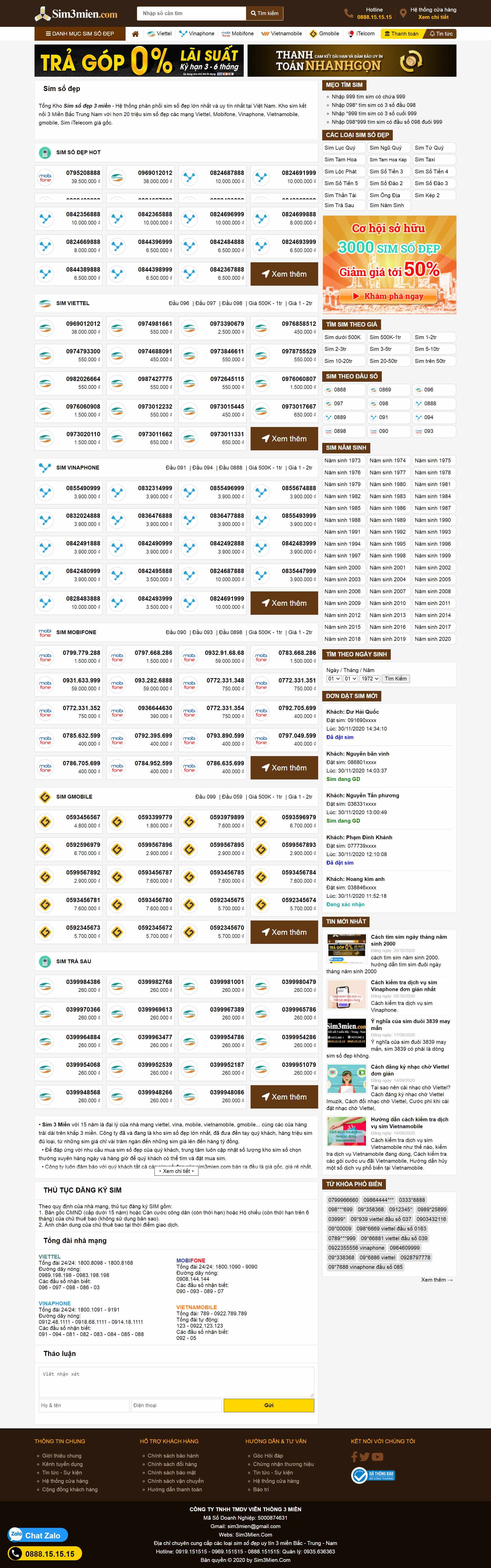 [khosim] Thiết kế Website Web bán sim thẻ - sim3miencom
