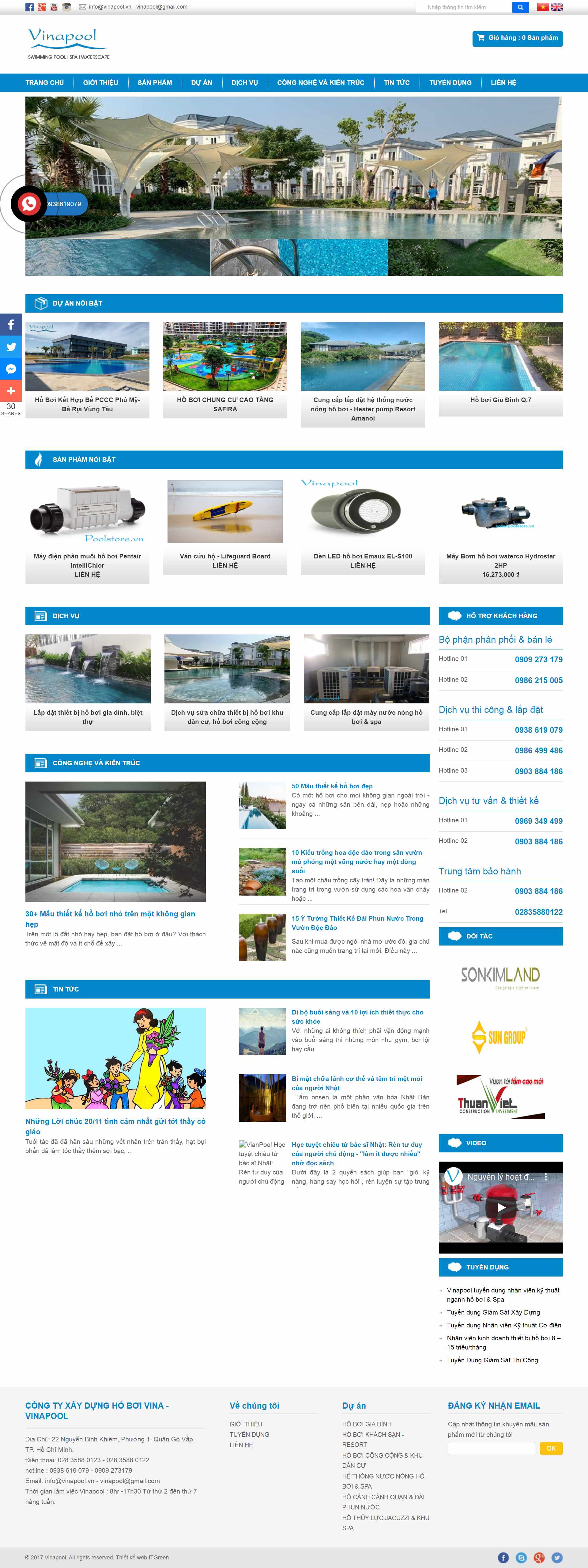 Thiết kế Website web bể bơi - vinapoolvn
