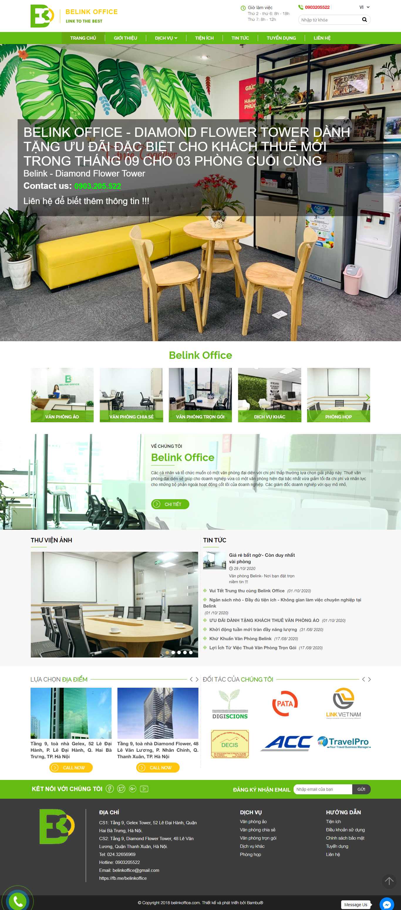 Thiết kế Website Web văn phòng chia sẻ - belinkofficecom