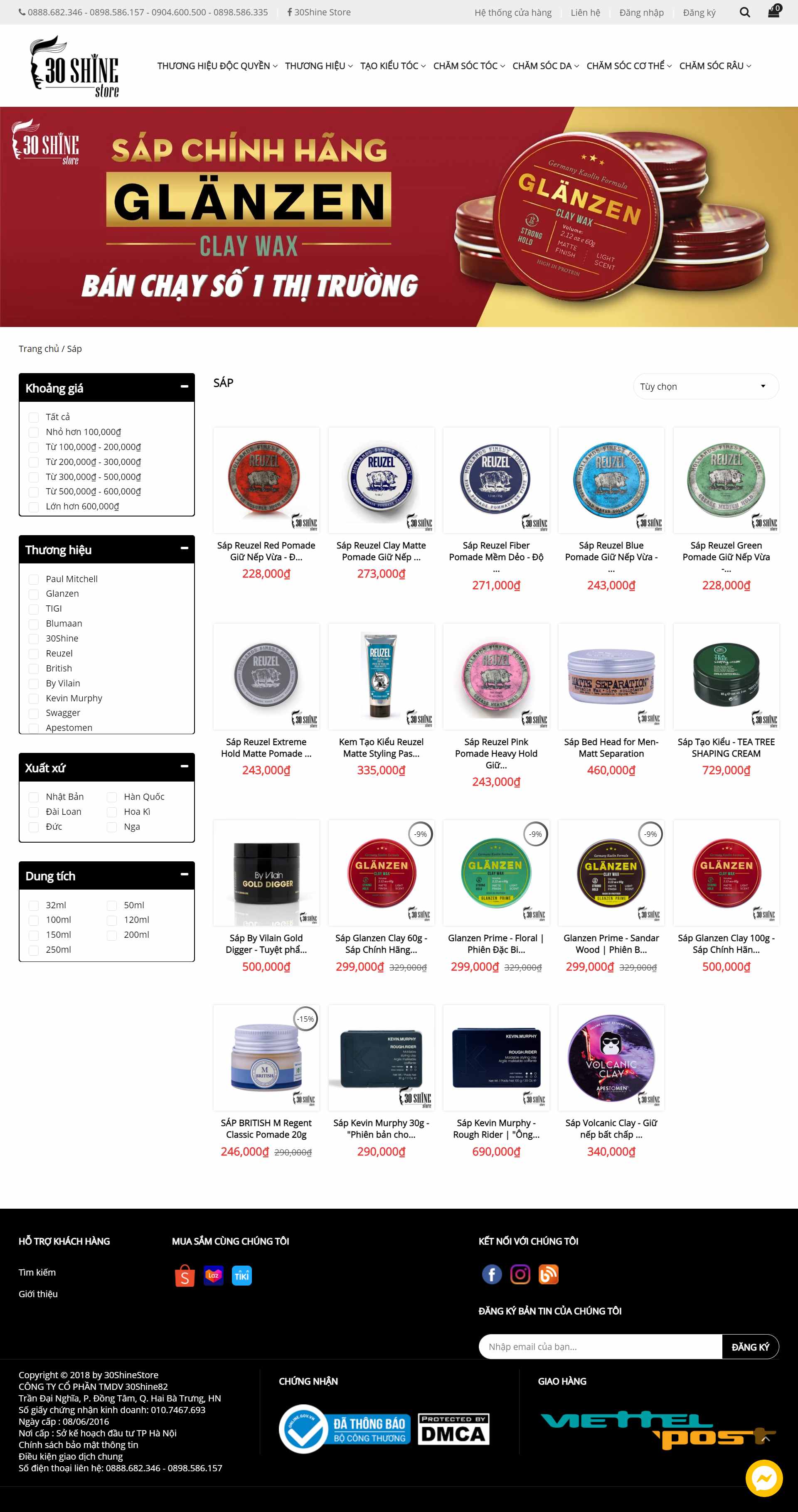 Thiết kế Website Web bán sáp vuốt tóc - 30shinestorecom