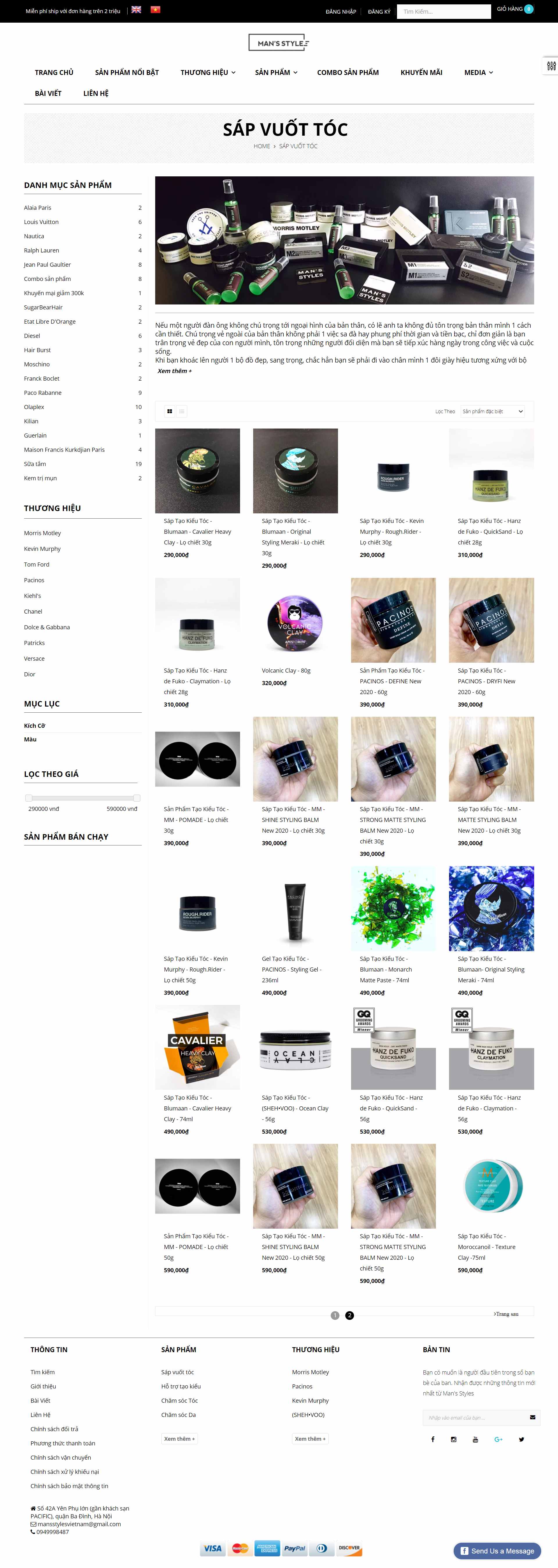 Thiết kế Website Web bán sáp vuốt tóc - mansstylescom