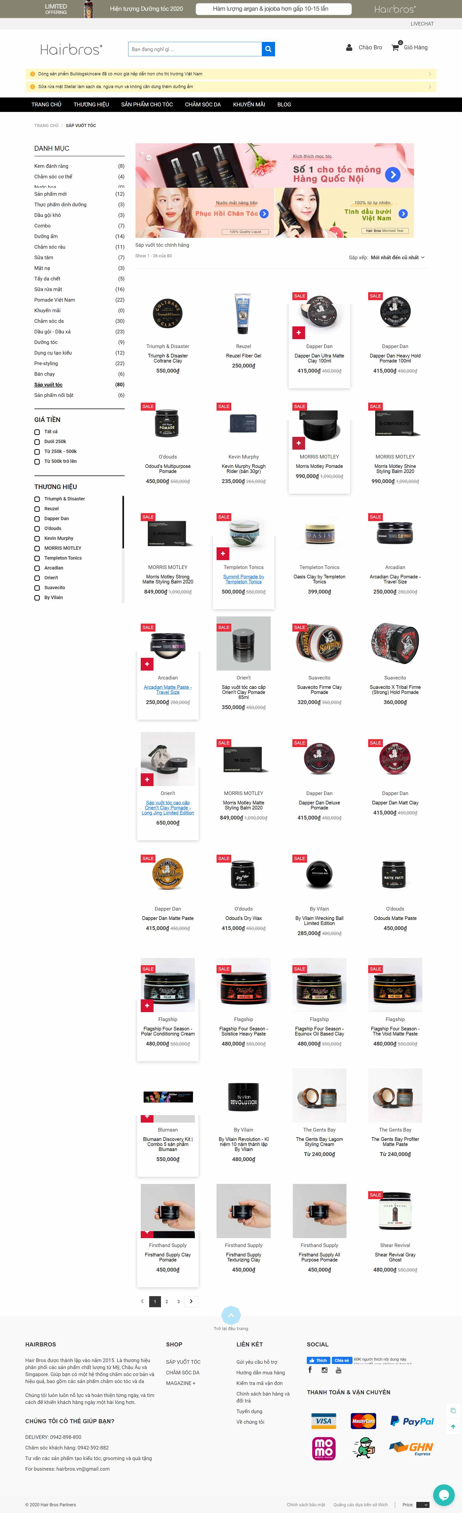 Thiết kế Website Web bán sáp vuốt tóc - hairbrosvn