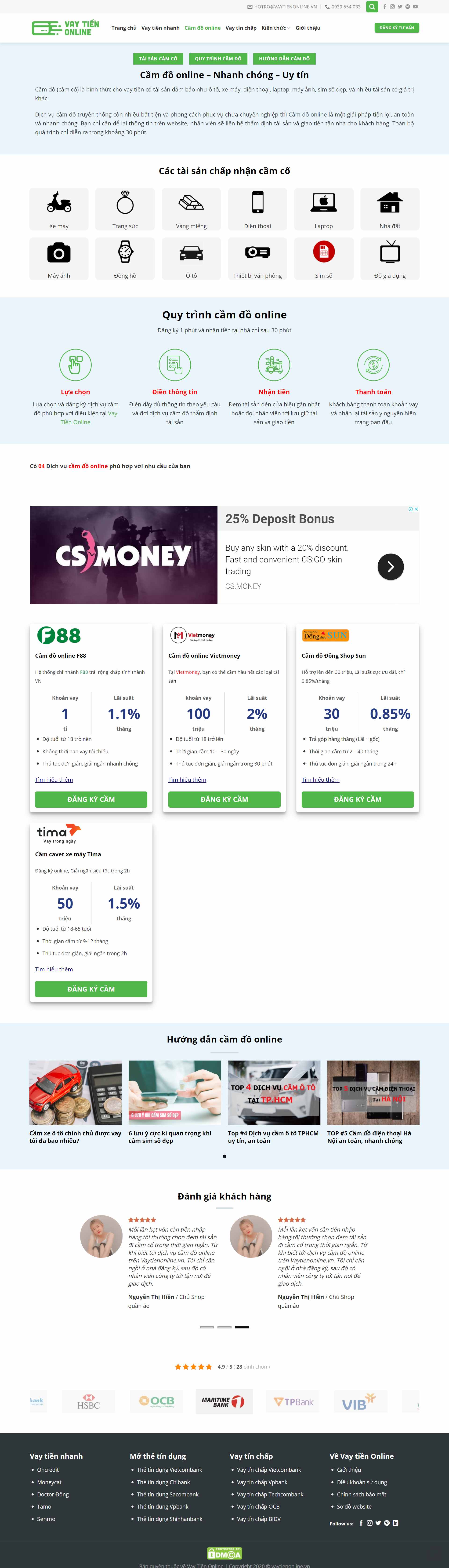Thiết kế Website Web cầm đồ uy tín - vaytienonlinevn