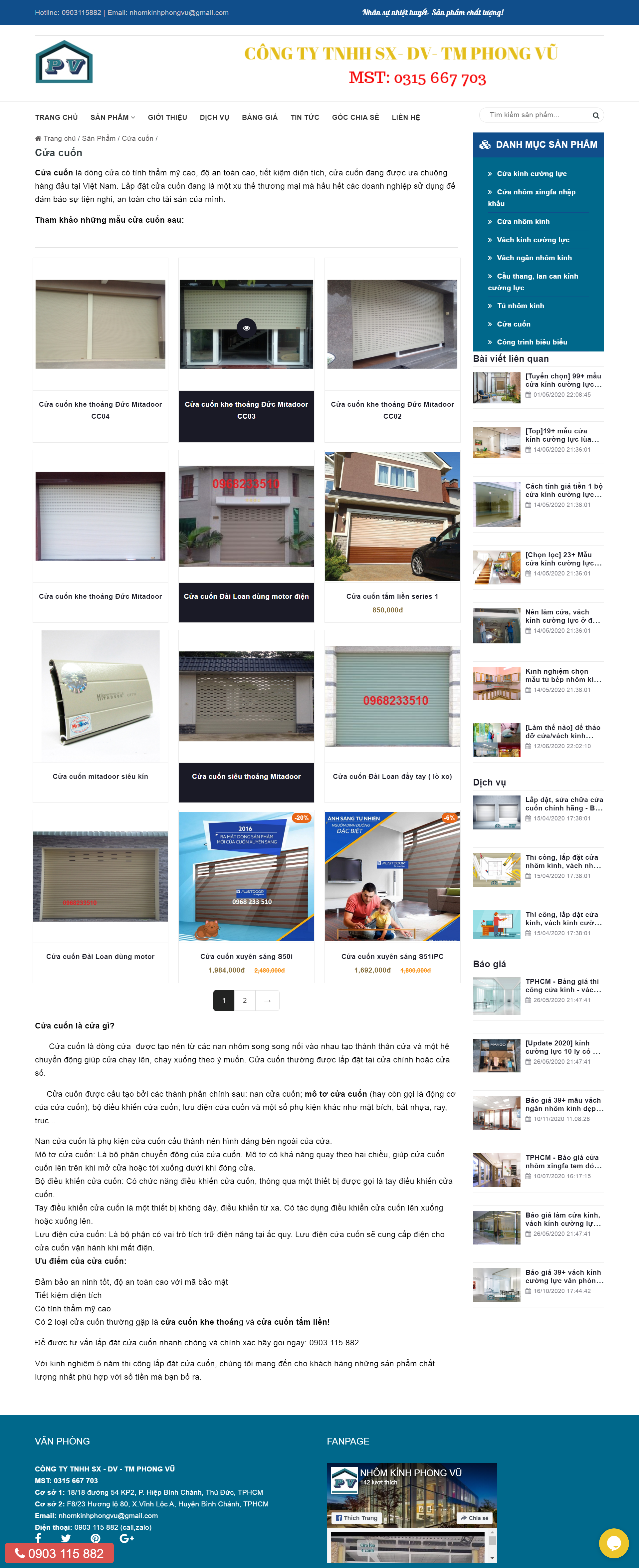 Thiết kế Website Web nhôm kính, cửa cuốn - nhomkinhphongvucom