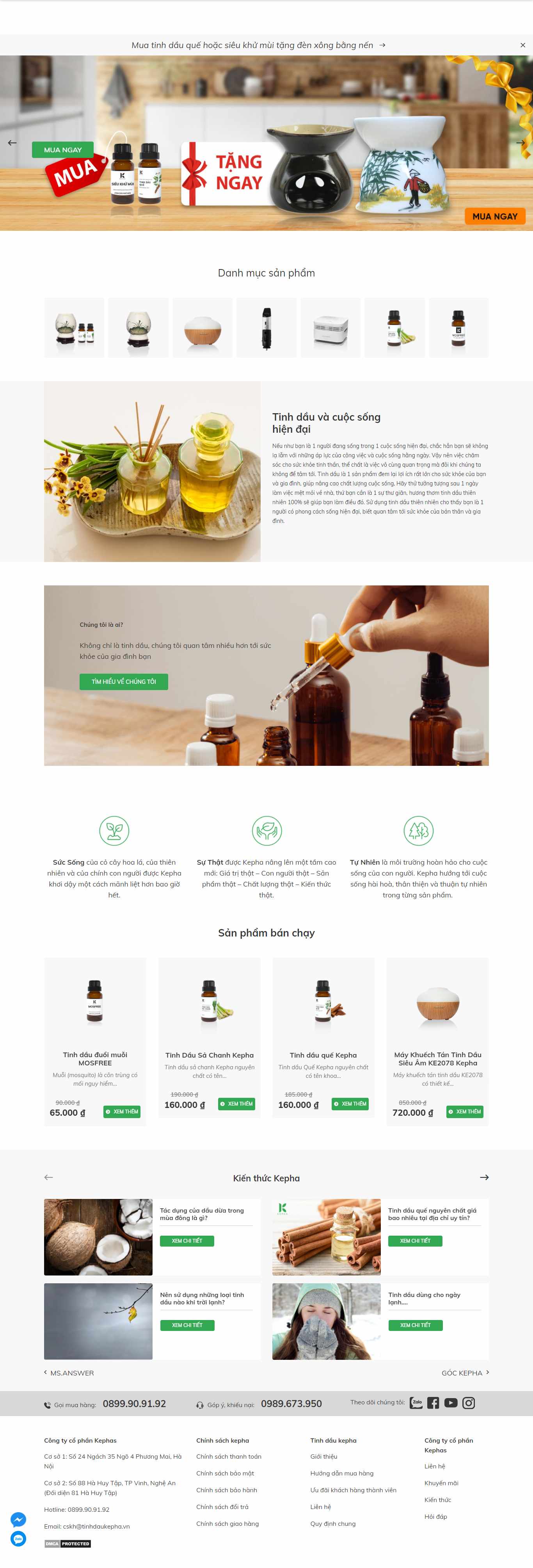 Thiết kế Website Web bán tinh dầu nguyên chất - tinhdaukephavn