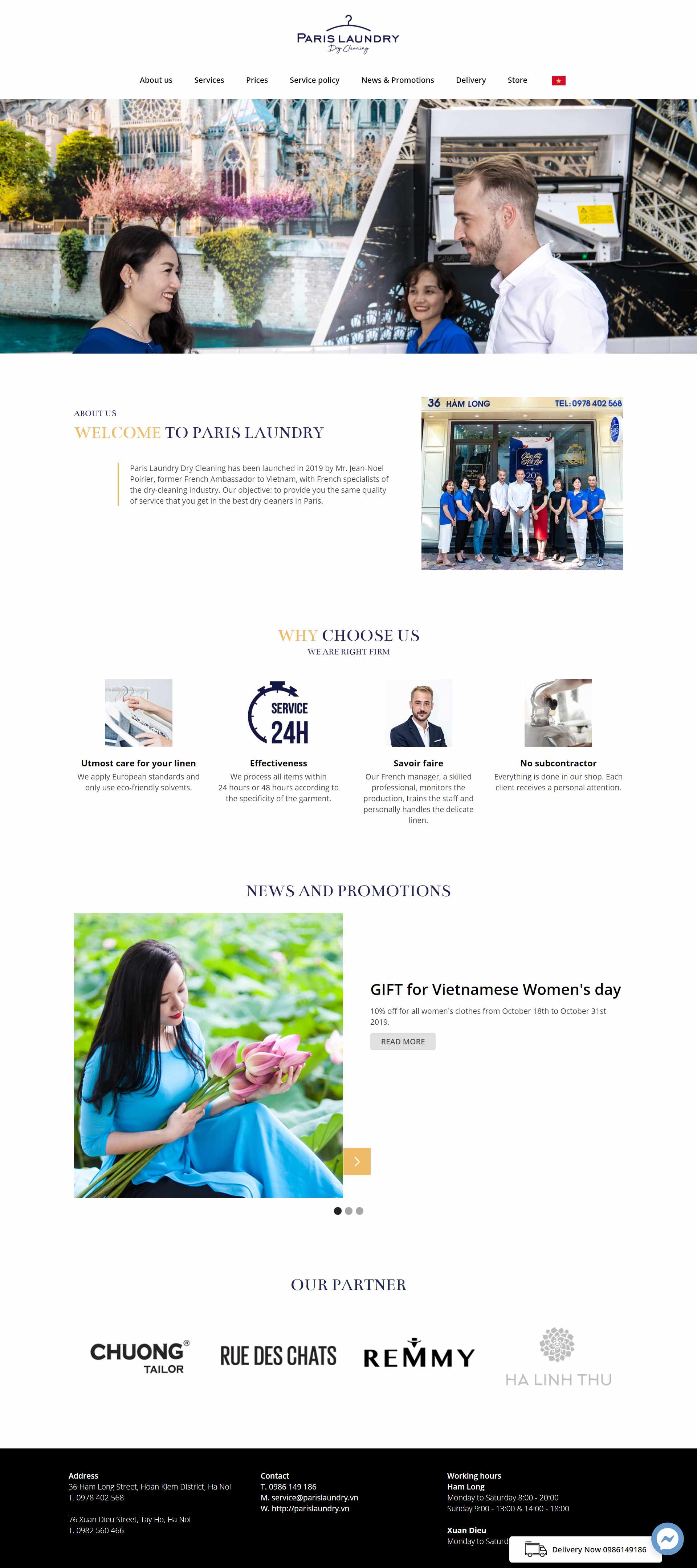 Thiết kế Website Web giặt là công nghiệp - wwwparislaundryvn