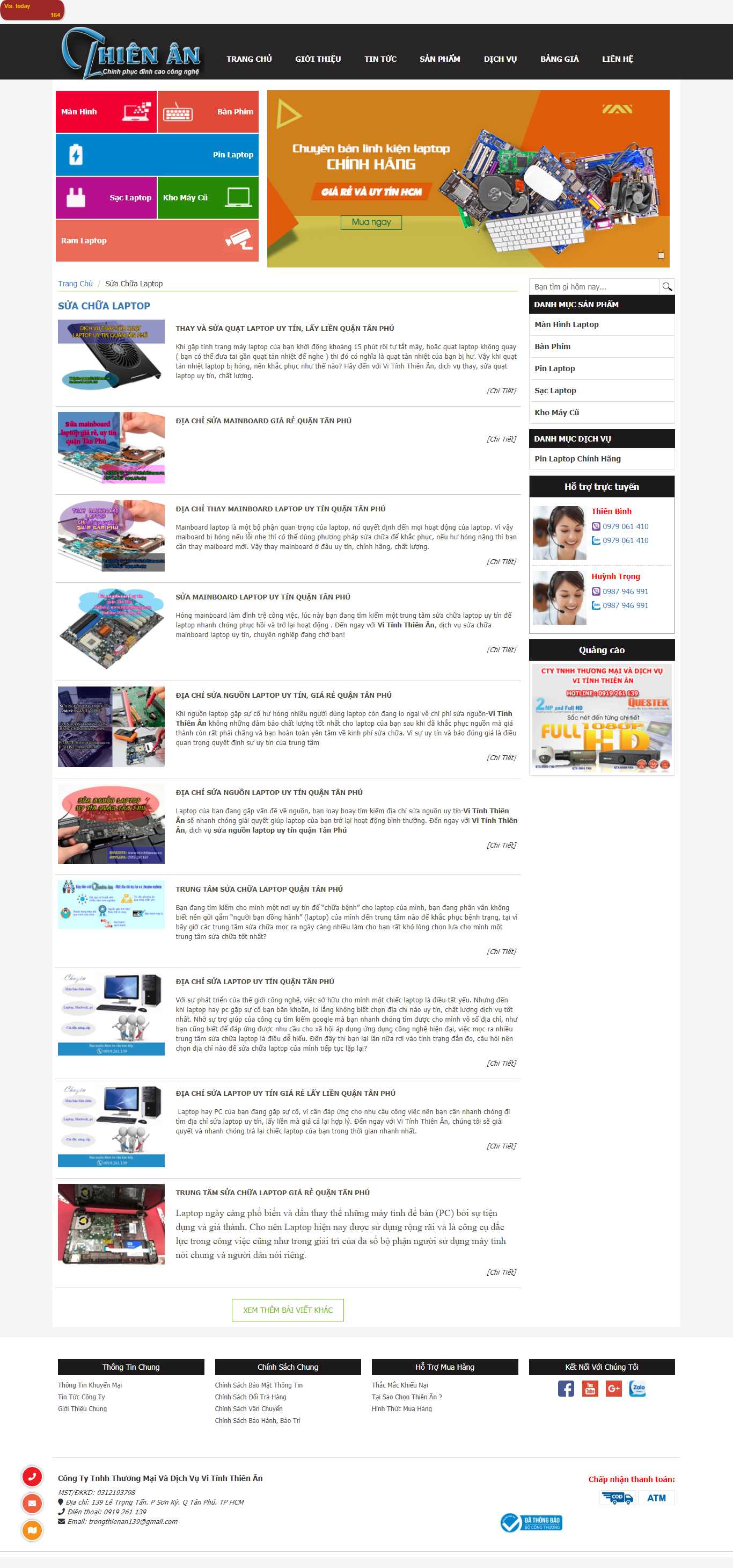 Thiết kế Website web sửa chữa laptop - vitinhthienanvn
