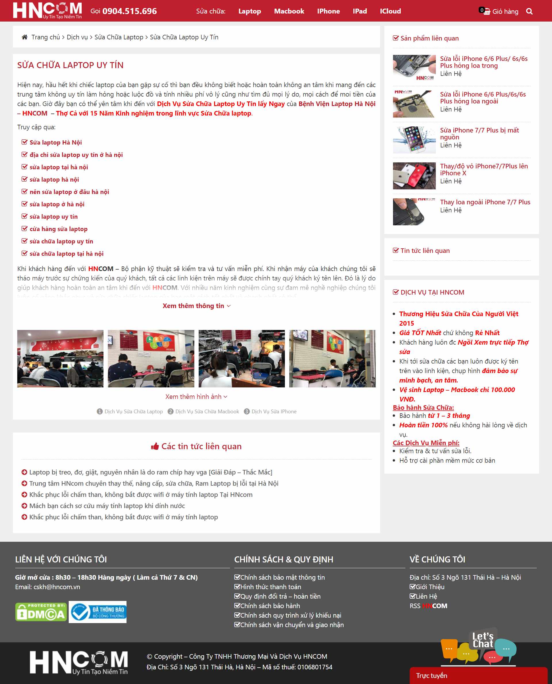 Thiết kế Website web sửa chữa laptop - wwwhncomvn